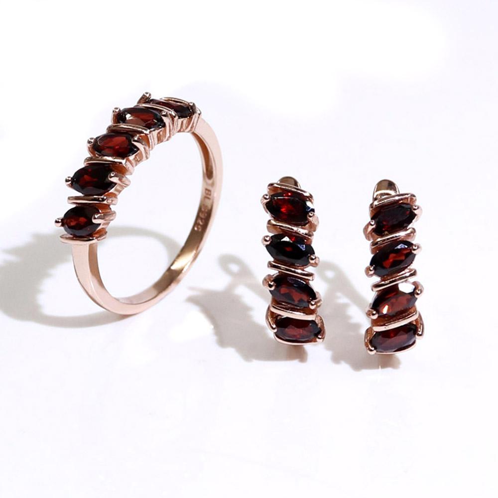 Новое поступление, ювелирные изделия из натурального граната для женщин, изящные ювелирные изделия, серьги-кольца из серебра 925 пробы с драгоценными камнями, комплект ювелирных изделий, повседневная одежда, подарок