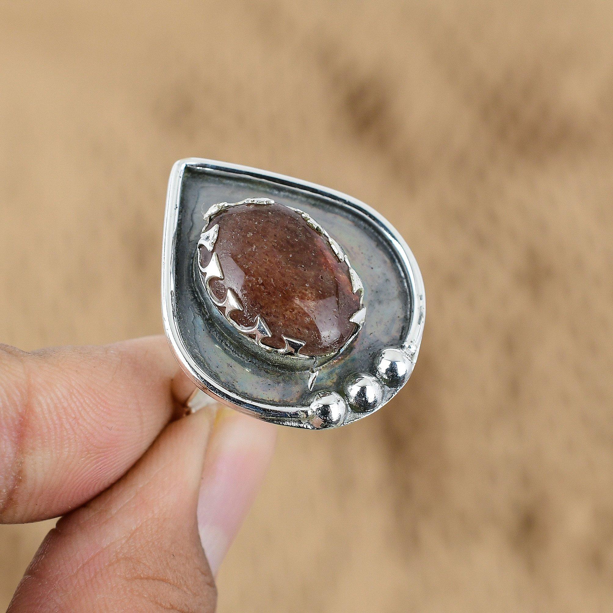 Natural Sunstone Gemstone Multi Stone Adjustable Ring 925 Sterling Silver