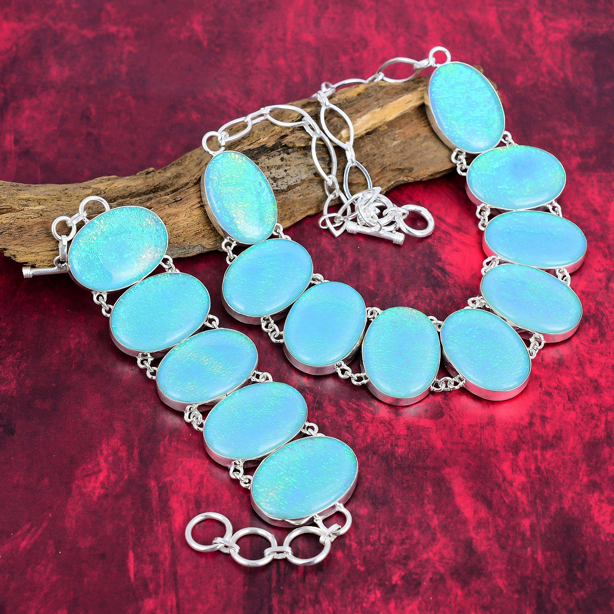 Ювелирные изделия из синего австралийского опала, комплект ювелирных изделий из чистого серебра 925 пробы ручной работы, красивые украшения из опала, изысканный браслет и ожерелье из драгоценных камней