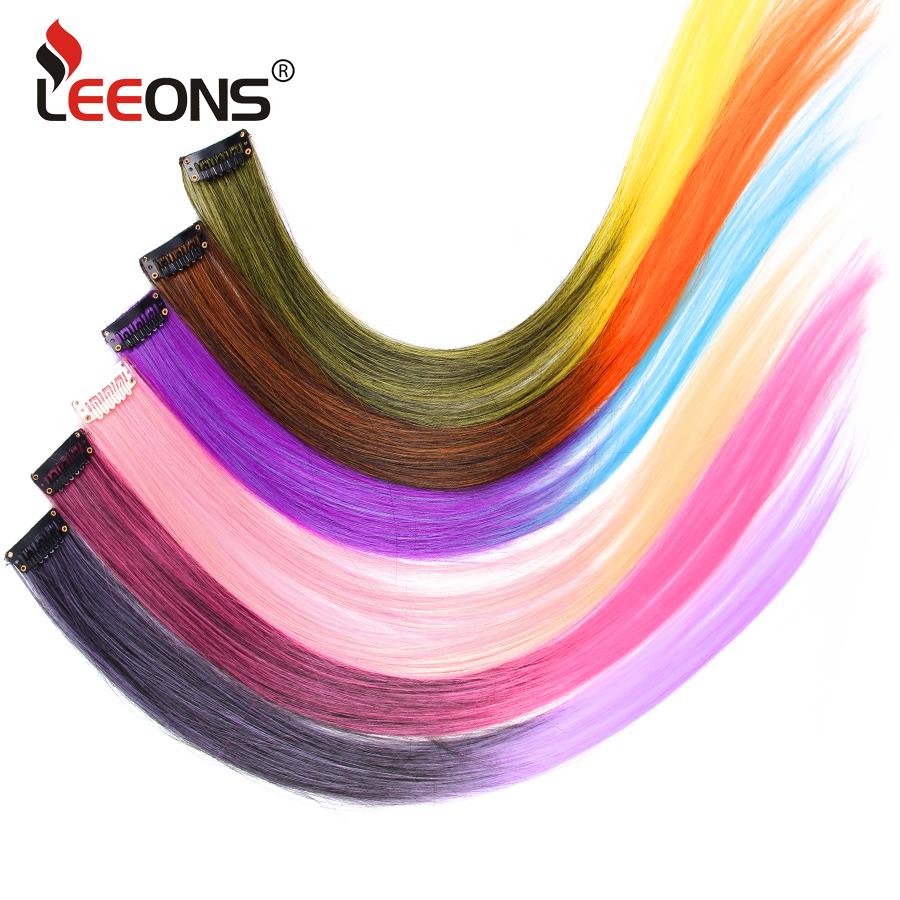 Clip In One Pieces Hair Extensions Straight Ombre Purple Blue Pink Extension Hair Women Synthetic False Fake Hair