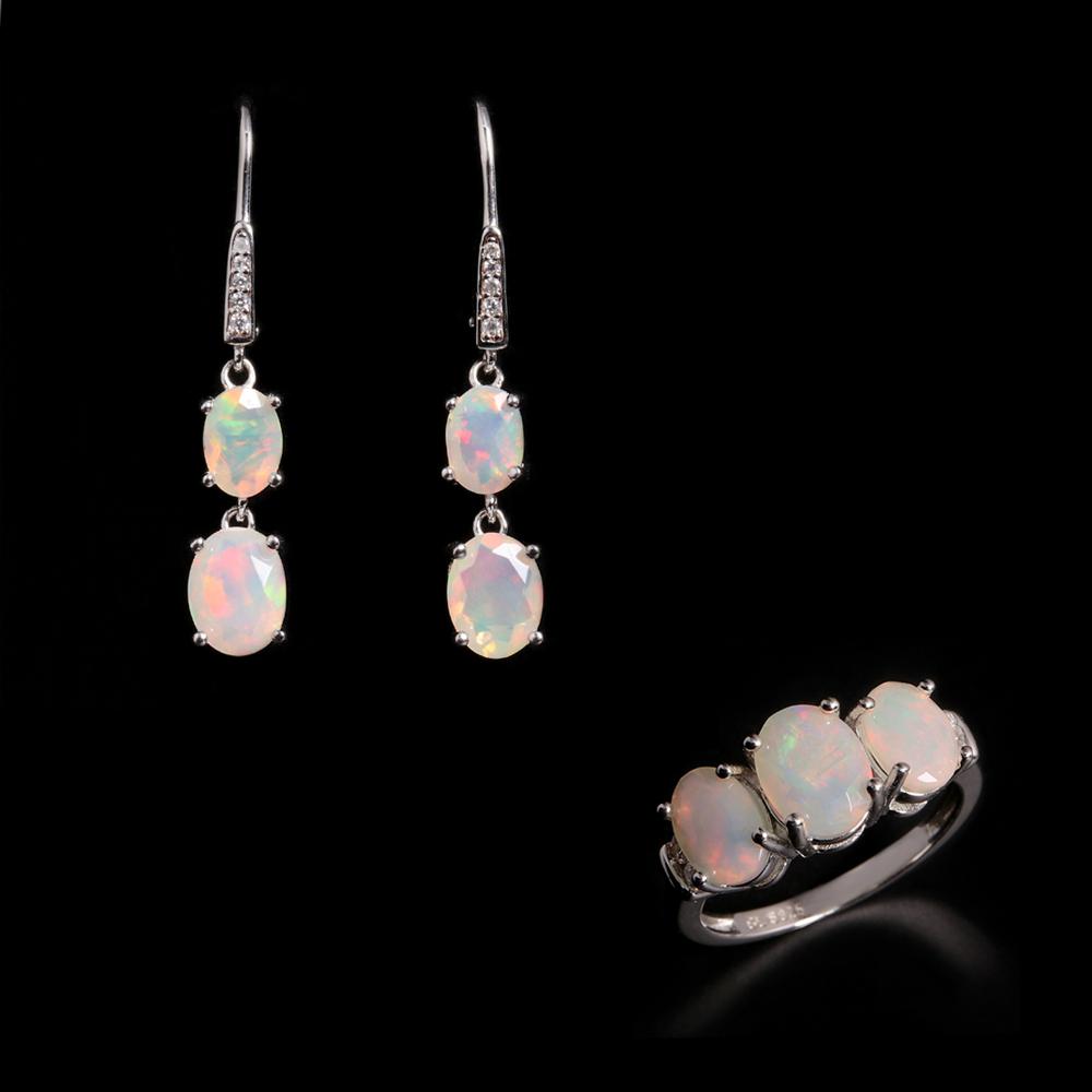 Серебряный S925, великолепный и красочный, октябрьский камень, кольцо, серьги, натуральный опал, комплект ювелирных изделий, изысканные украшения для женщин, банкетный наряд