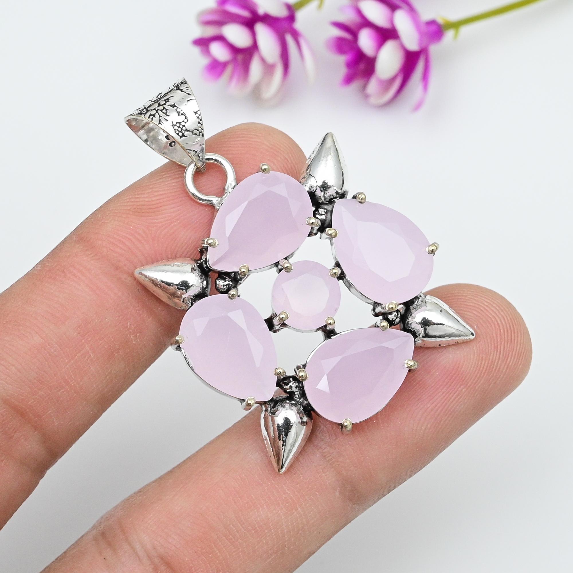 Подвеска из розового халцедона, 925 пробы, кулон из цельного серебра, ювелирные изделия ручной работы с драгоценными камнями, подарки для жены, абсолютно новый кулон