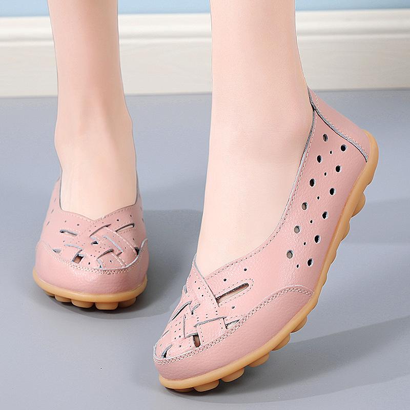 35-46 Large Size Summer Women's Shoes Hollowed Out Shoes Le Fu Shoes Cowhide Bottom Women's Shoes Mother Shoes