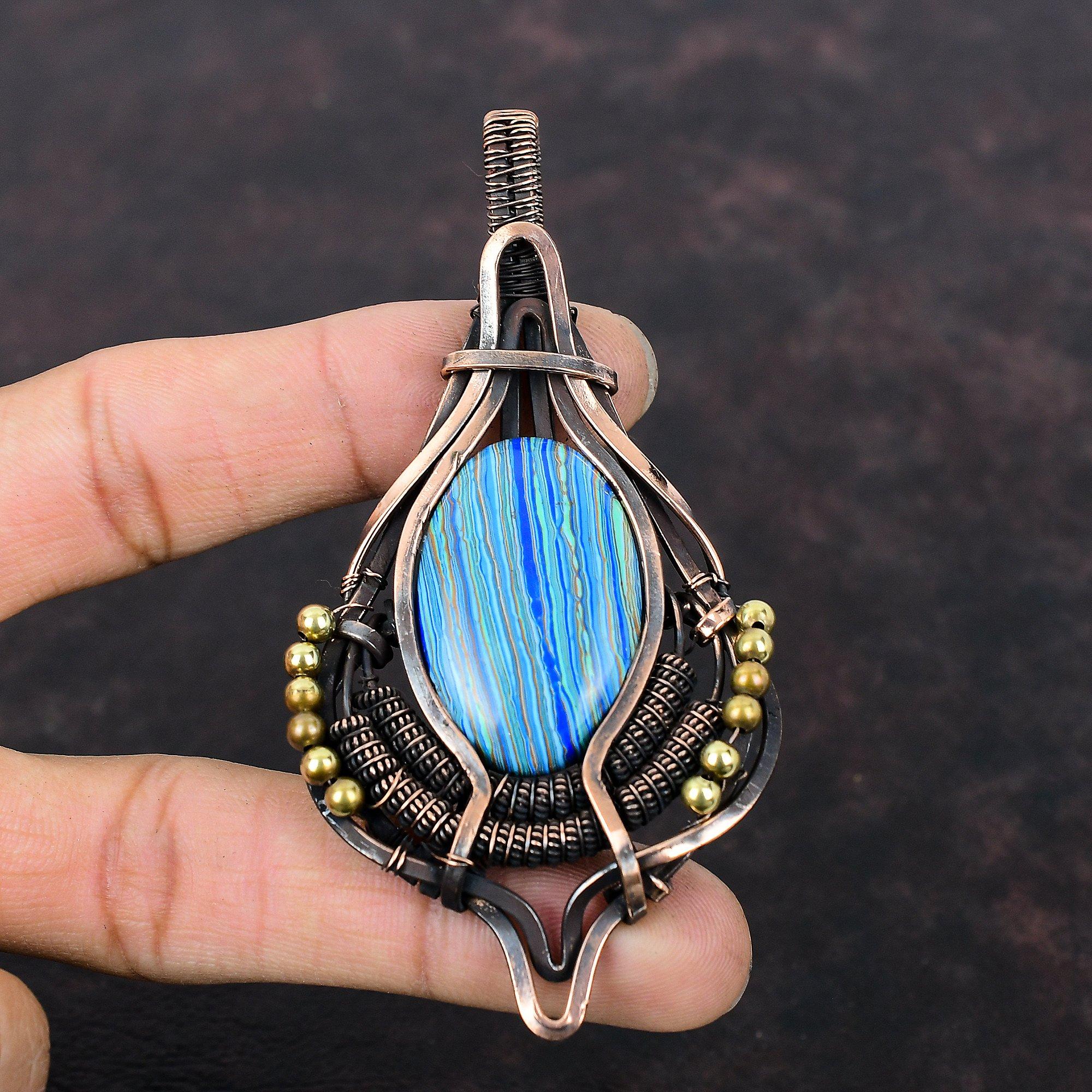 Подвеска Rainbow Calsilica, обернутая медной проволокой, подвеска Rainbow Calsilica Gemstone, ювелирные изделия ручной работы, обернутая медной проволокой, для подарка