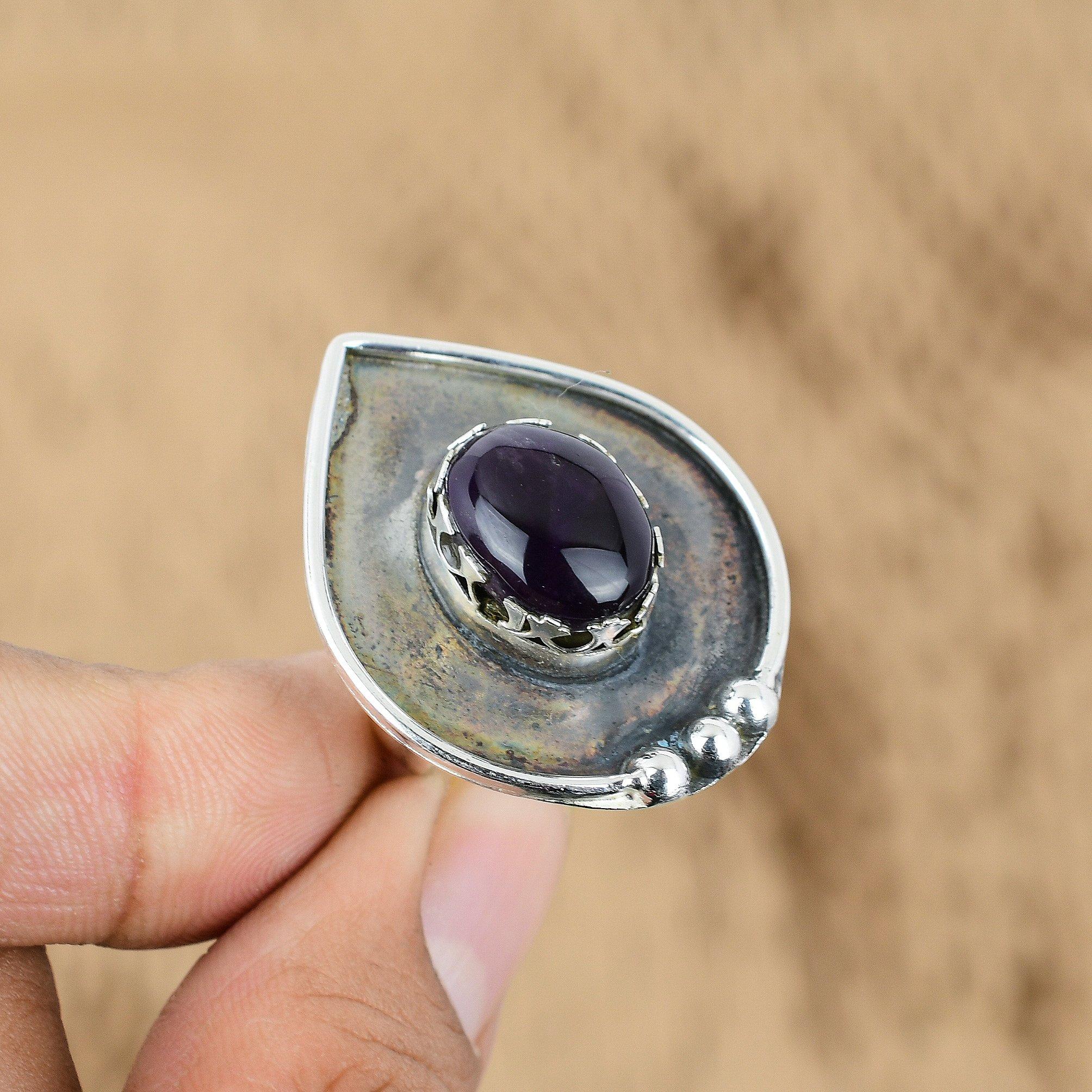 Mothers day Sale Oval Natural African Amethyst 925 Silver New Multi Stone Ring