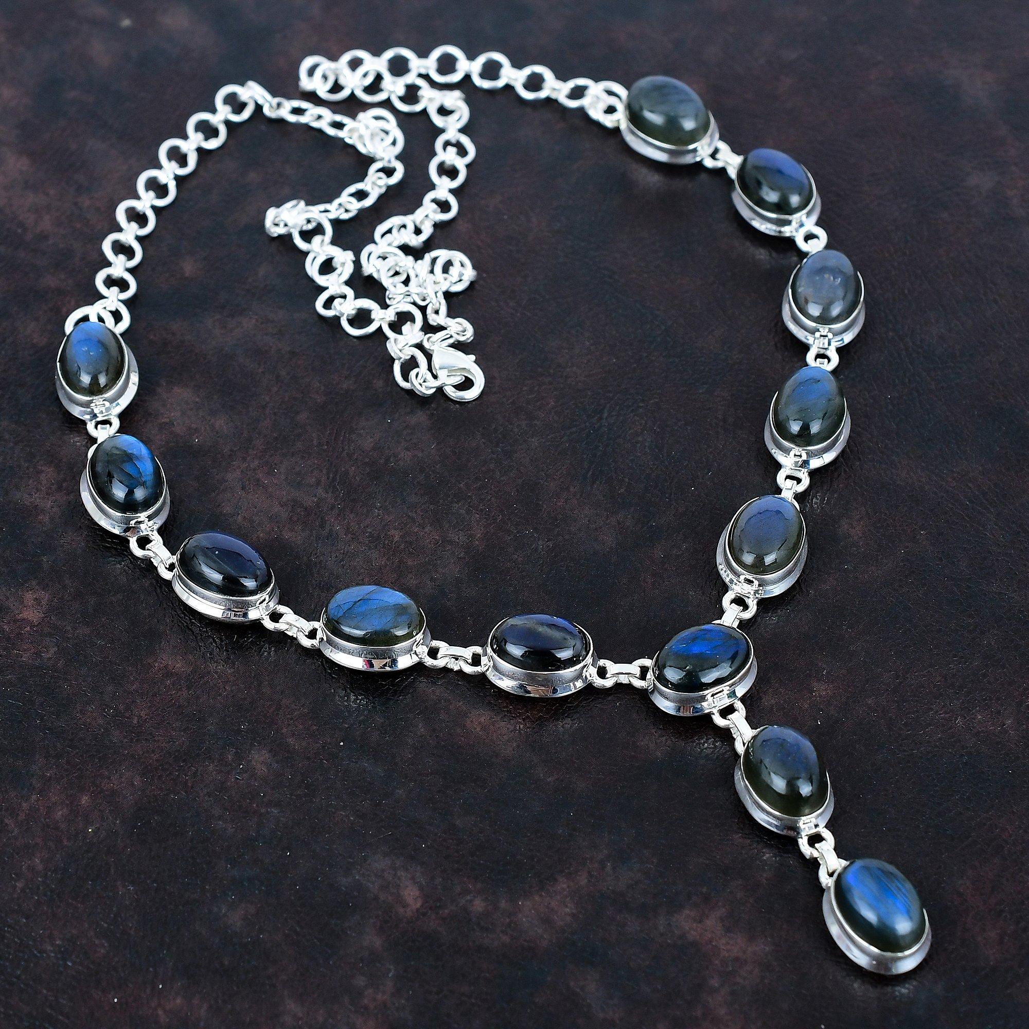 Ожерелье из лабрадорита, драгоценные камни, уникальное ожерелье из стерлингового серебра 925 пробы, регулируемая цепочка, ручная работа, элегантные ювелирные изделия, подарки для женщин