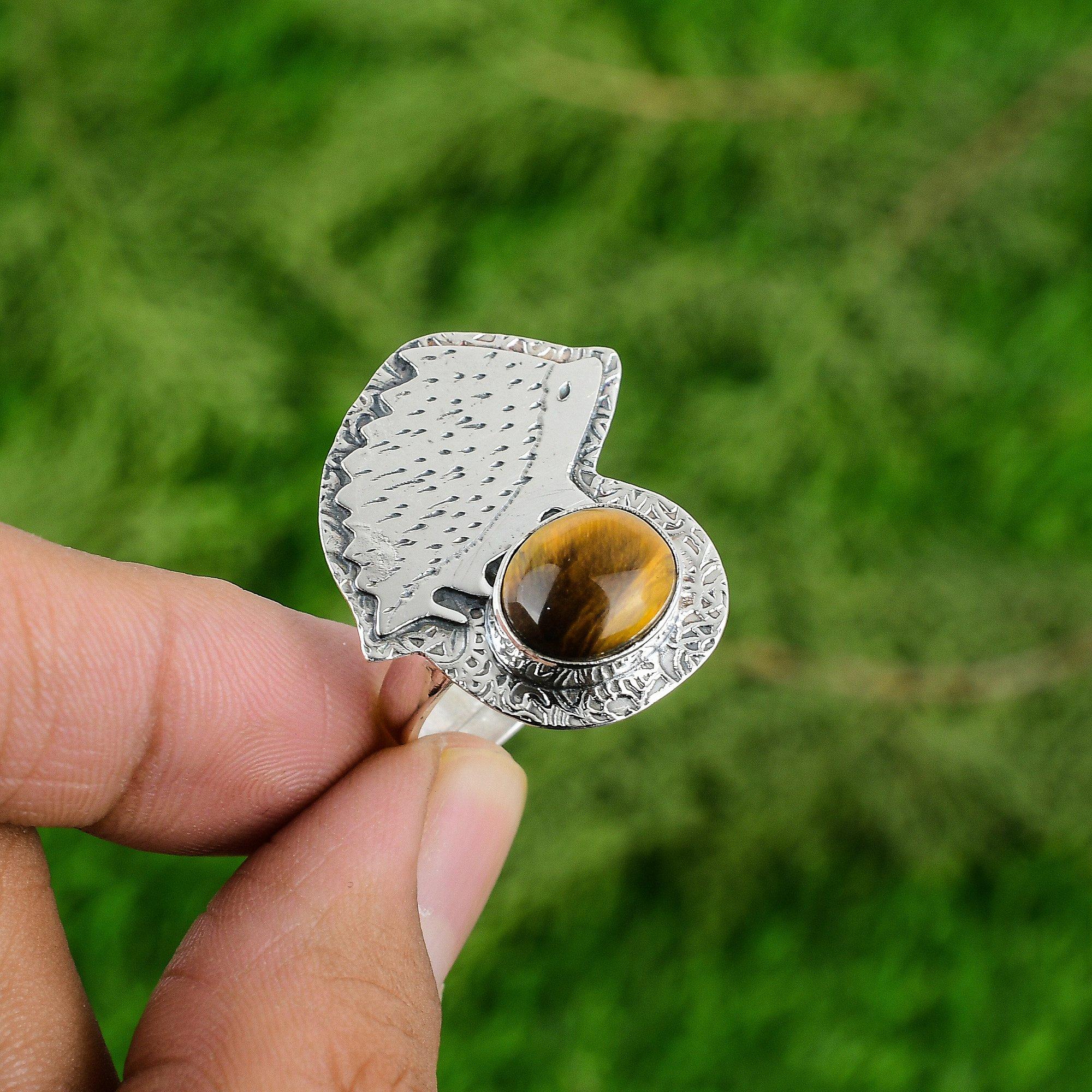 925 Silver Oval Tigers Eye Gemstone Wedding Stackable Statement Ring Jewelry