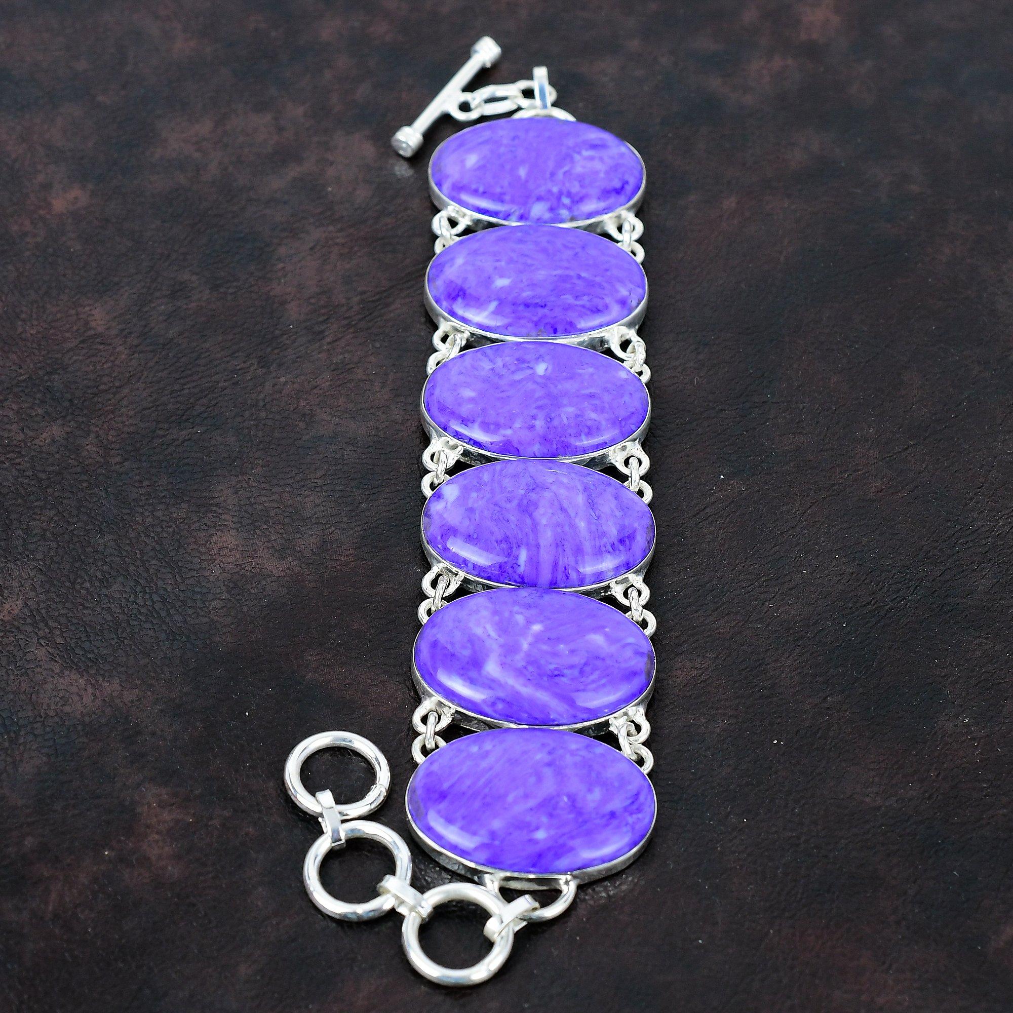 Браслет из чароита Оригинальный драгоценный камень Ювелирные изделия ручной работы Удивительный браслет Браслет из стерлингового серебра 925 пробы Регулируемый браслет-цепочка Подарок на помолвку