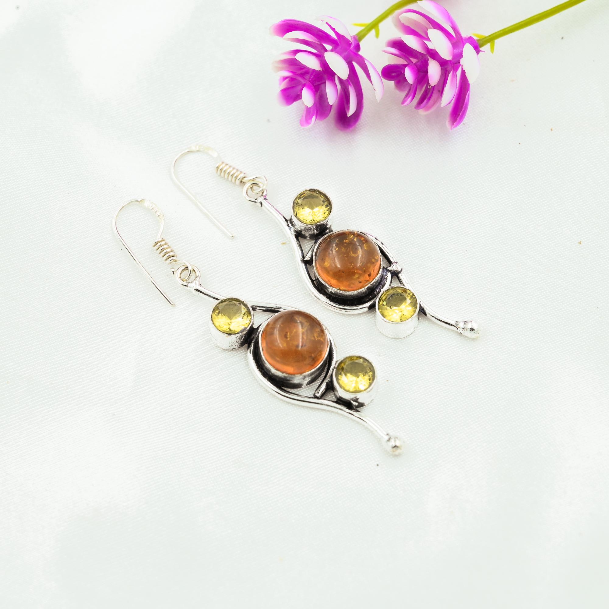Балтийский янтарь, ювелирные изделия из драгоценных камней цитрин, серьги ручной работы из цельного серебра 925 пробы для женщин, серьги для любви