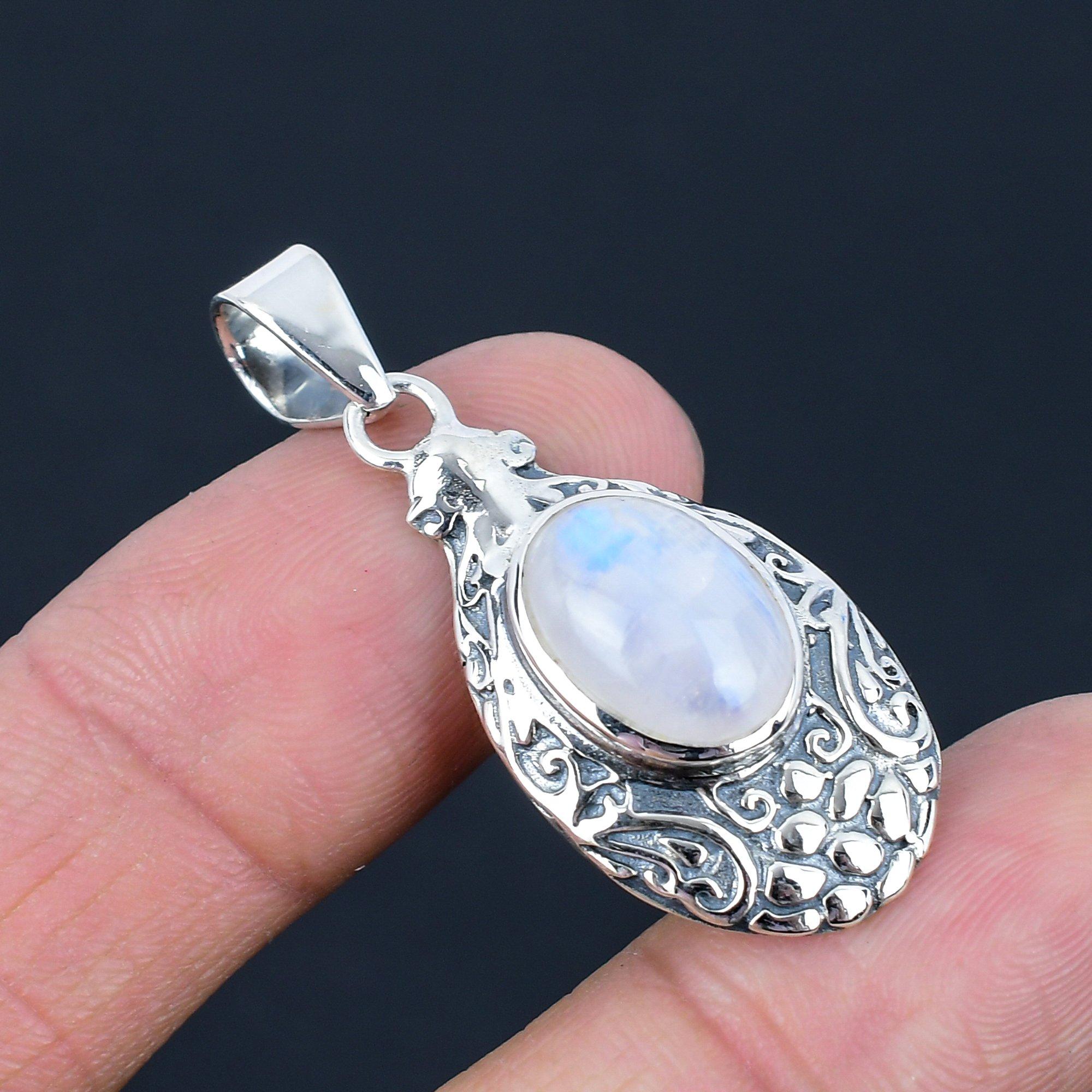 Natural Rainbow Moonstone Gemstone Pendant, 925 Sterling Silver, Handmade Pendant Jewelry Gift For Valentine's Day