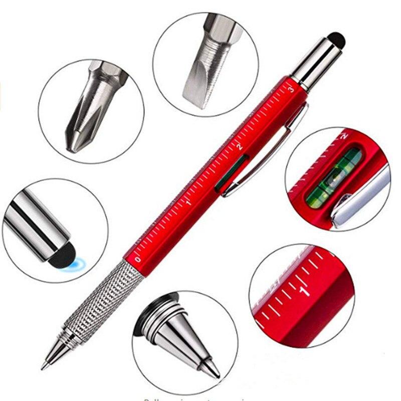 7 In 1 Multifunctional Pen Touch Screen Stylus Capacitive Pen with Screwdriver Ruler Levelgauge Refillable Ballpoint Pencil Tool