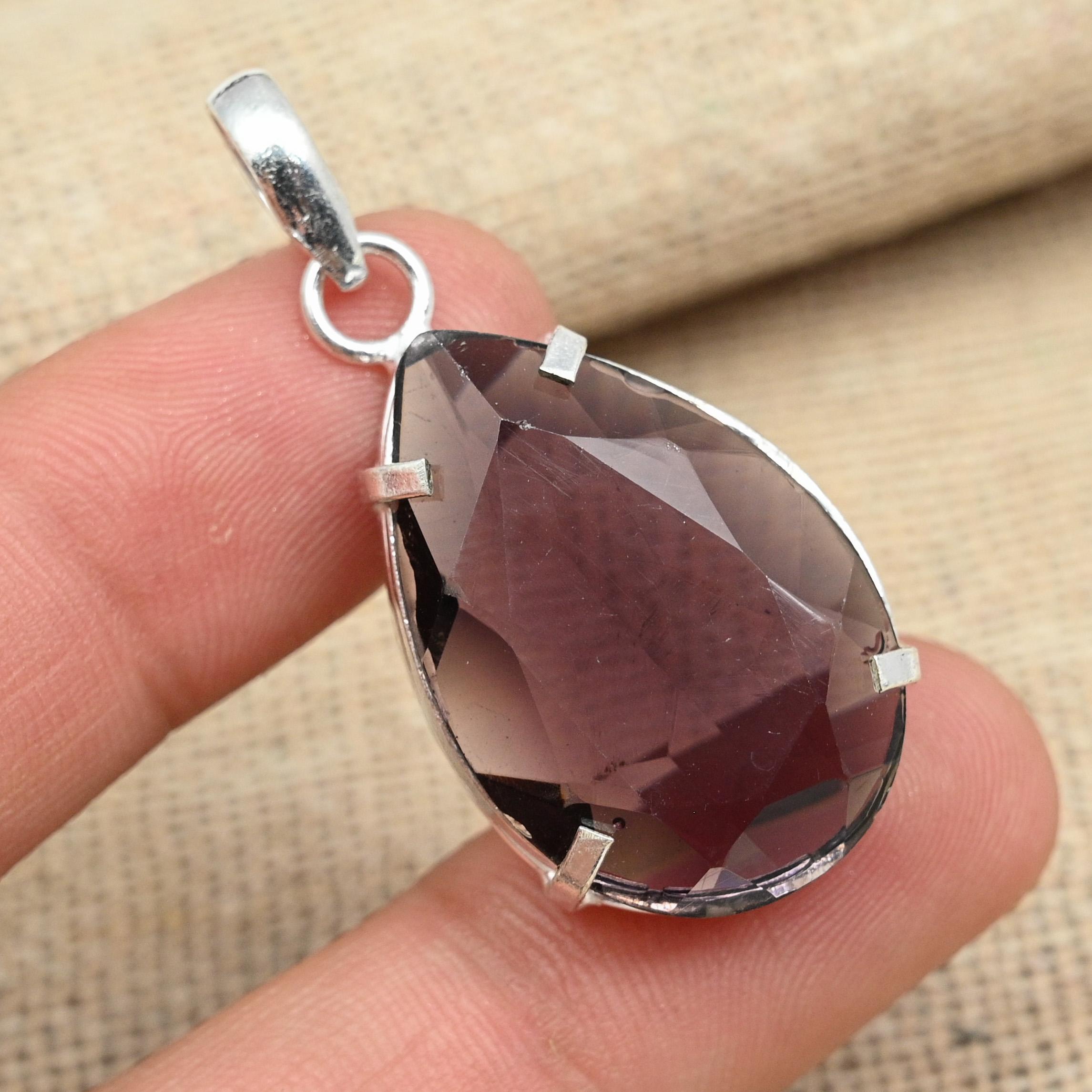Faceted Amethyst Gemstone 925 Sterling Silver Handmade Gorgeous Pendant Jewelry