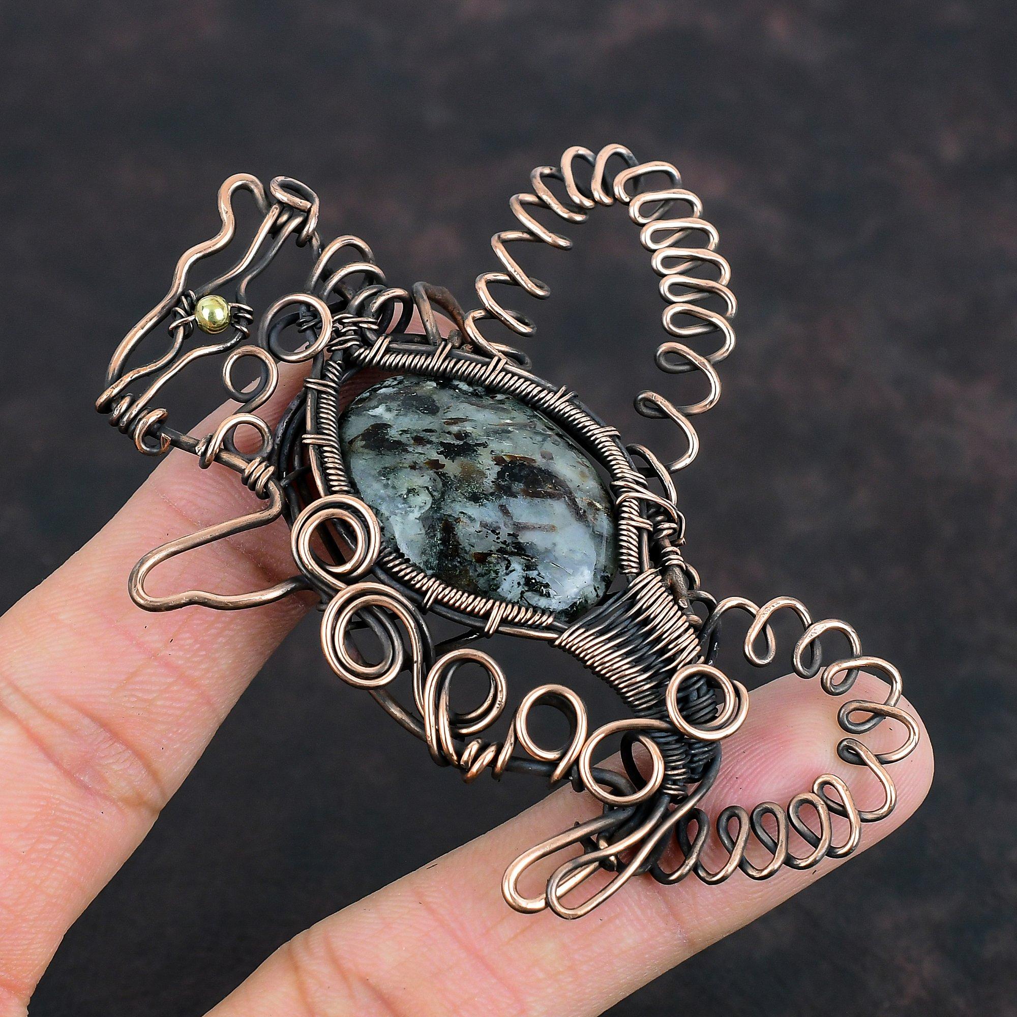 Astrophyllite Pendant Copper Wire Wrapped Pendant Rabbit Pendant Astrophyllite Gemstone Jewelry Handmade Latest Design Pendant Gifts For Her