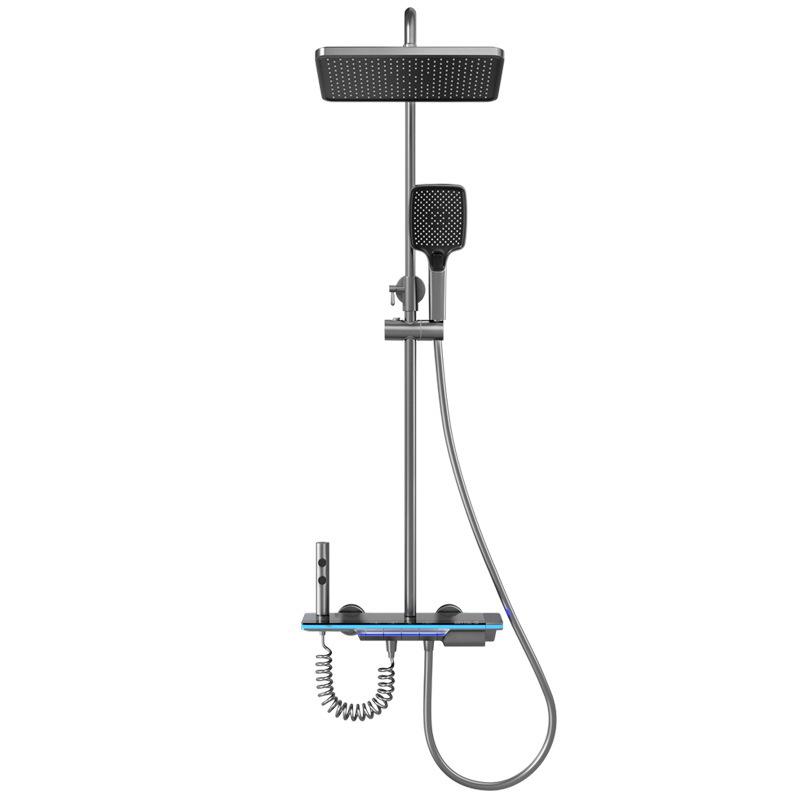 Ванная комната с цифровым дисплеем Душевая система Латунный водопадный смеситель для душа Набор для измерения температуры дождя Смеситель для ванны Душевой набор с лампой