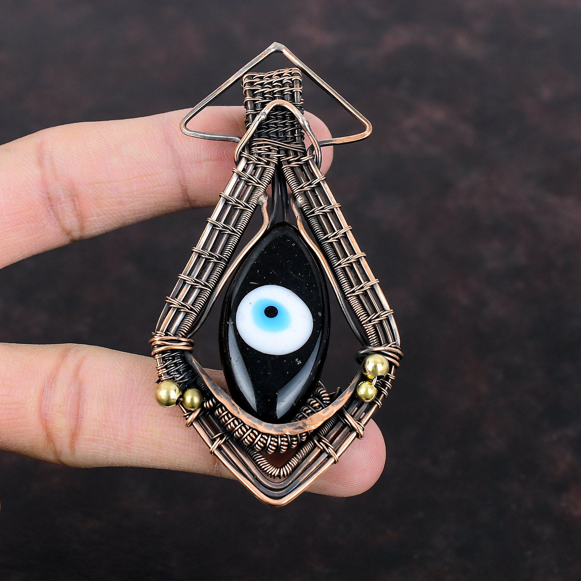 Черный цвет кулон от сглаза, медная проволока, обернутая кулоном, ювелирное изделие ручной работы, дизайнерский кулон, медное ювелирное изделие, настоящий драгоценный камень, кулон в подарок для нее