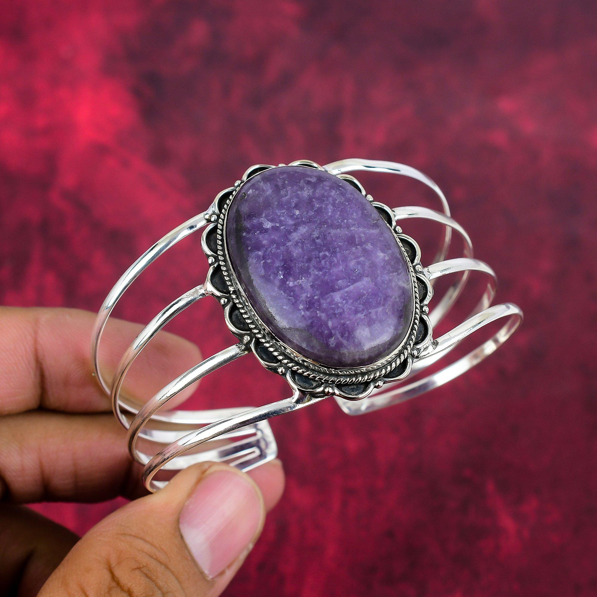 Браслет с драгоценным камнем лепидолит, браслет из цельного серебра 925 пробы, старинные ювелирные изделия ручной работы, подарок для матери