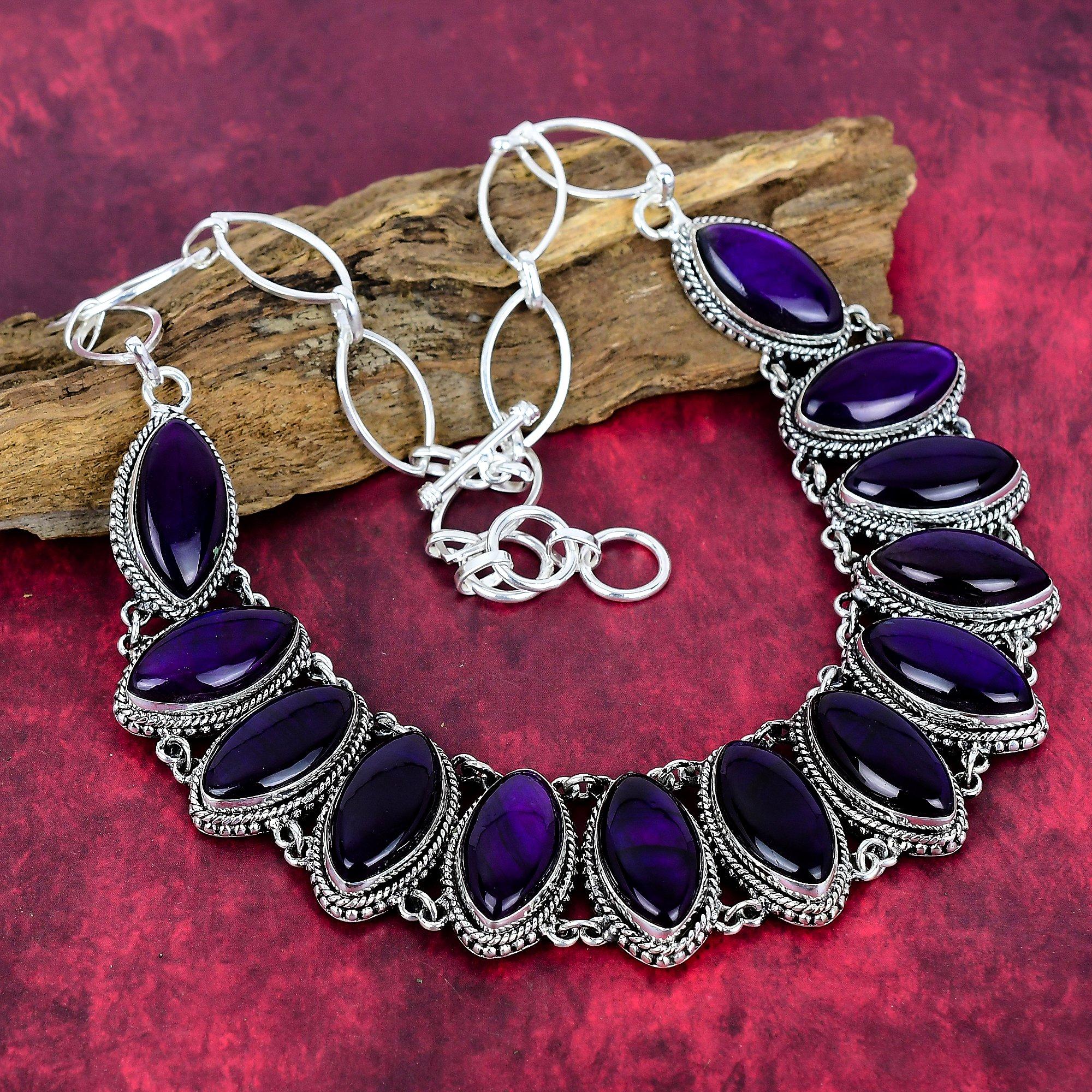 Purple Flash Labradorite 925 Solid Sterling Silver Necklace, With Adjustable Chain, Handmade Gemstone Jewelry, Necklace For Memorial Day