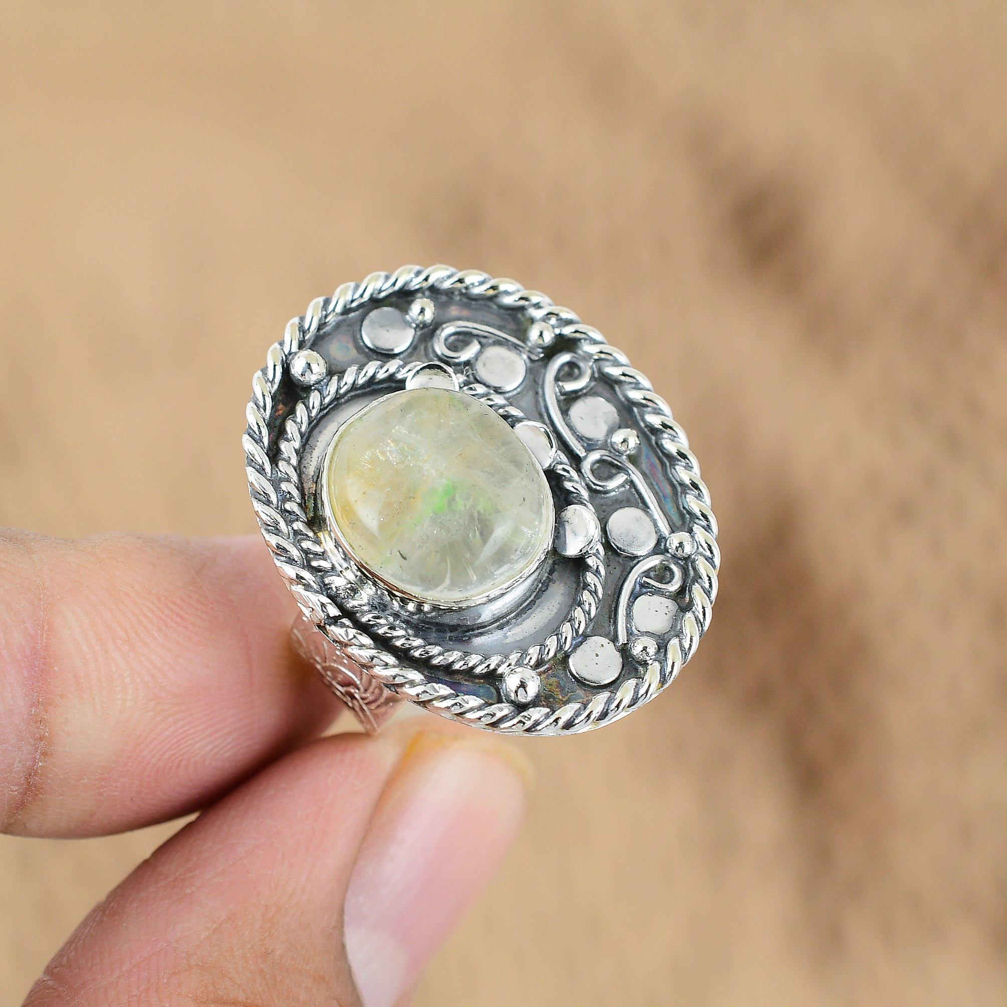 Кольцо-заявление из стерлингового серебра с камнем садовый кварц, ручная работа