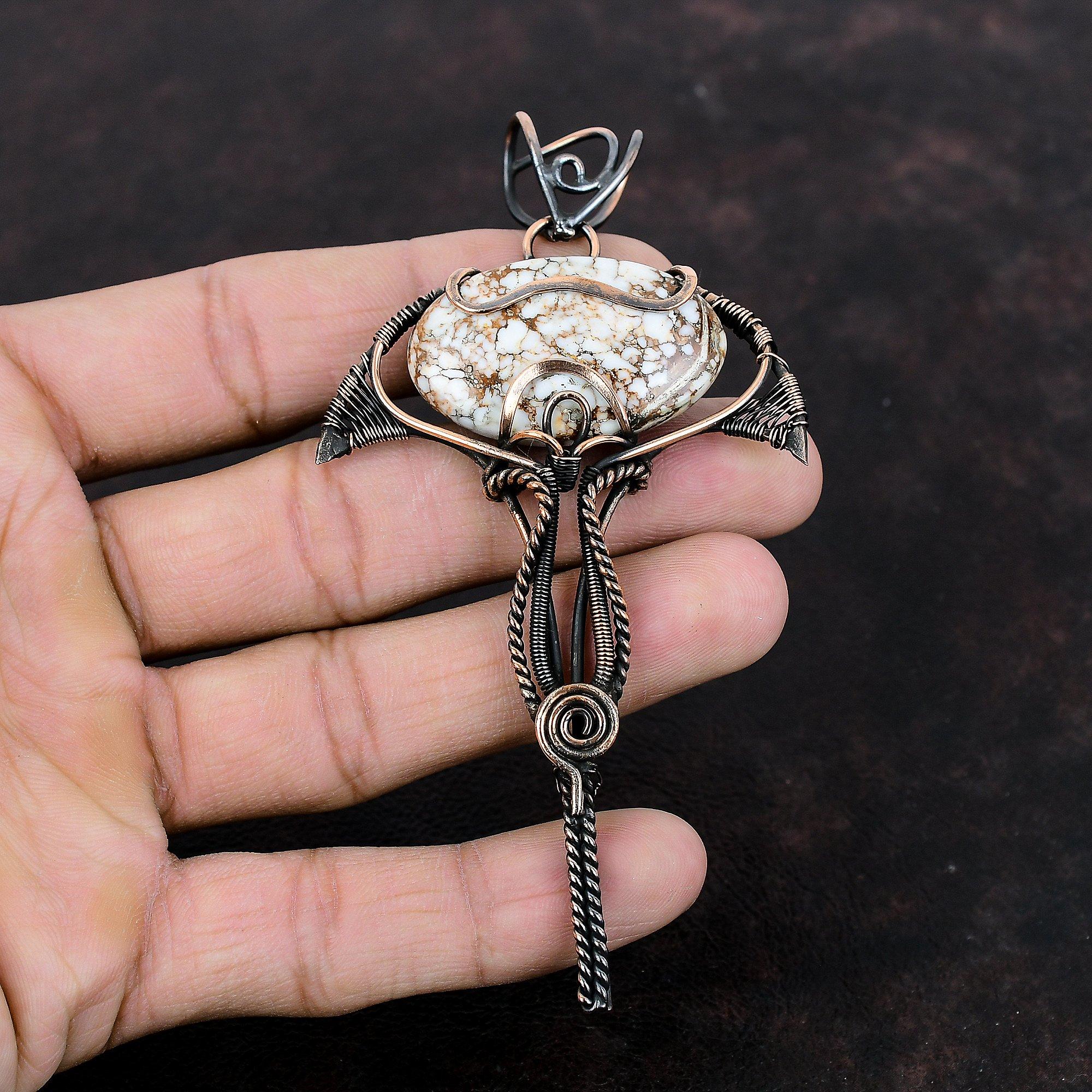 Кулон из магнезита с дикой лошадью, кулон в медной проволоке, кулон ручной работы, замечательный медный ювелирный подарок для мамы, подвески из натуральных драгоценных камней