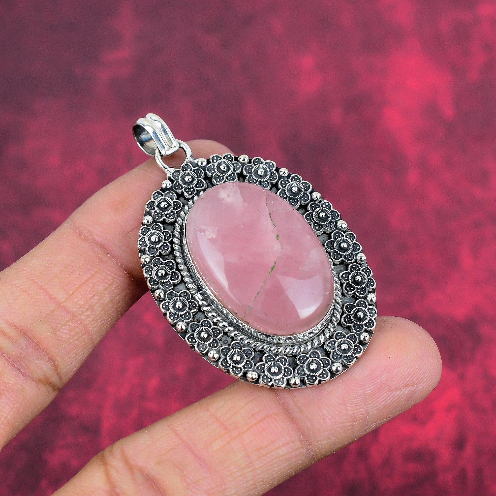 Ювелирные изделия из стерлингового серебра 925 пробы с розовым кварцем, великолепные серебряные ювелирные изделия ручной работы в подарок для женщин