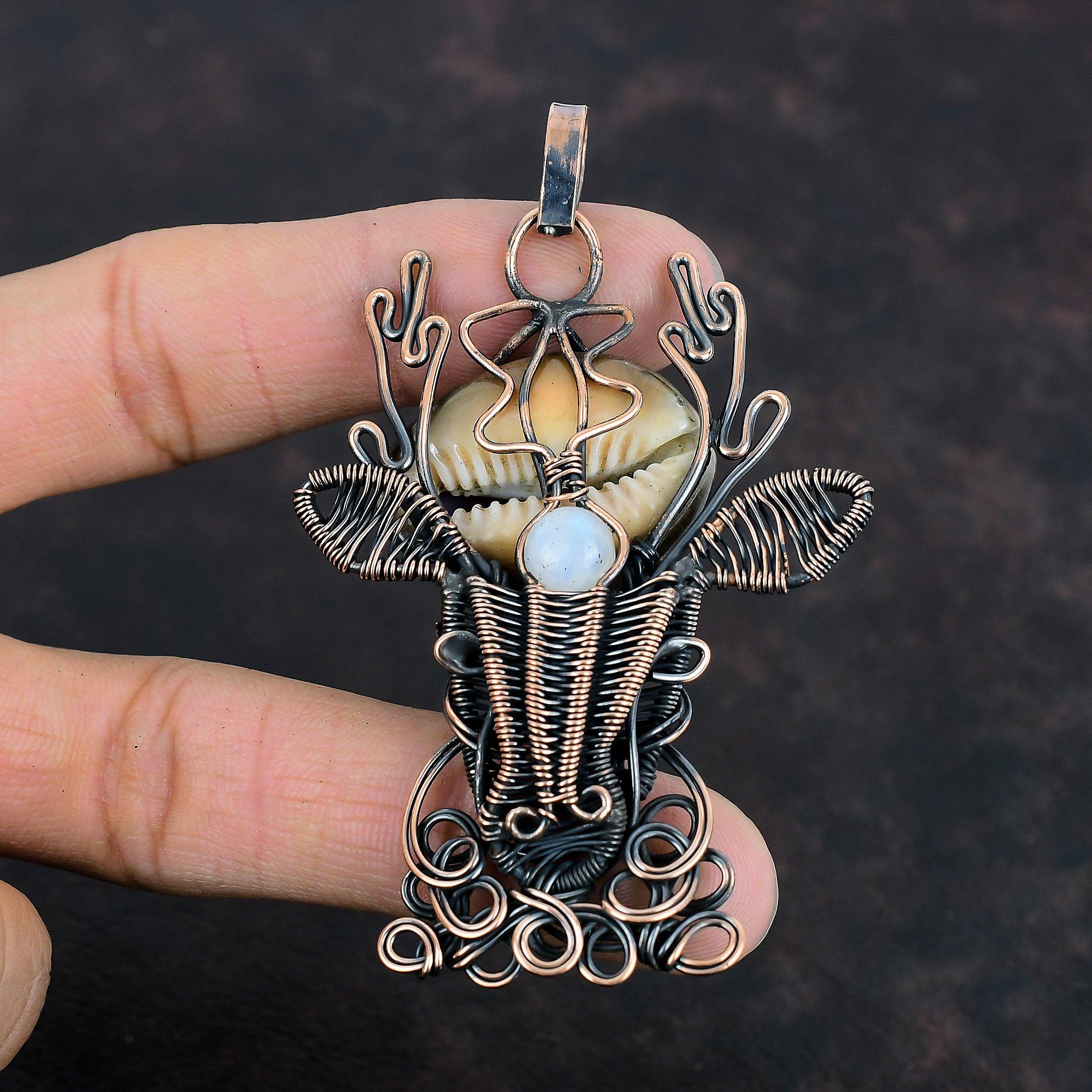 Кулон в виде ракушки каури, медная проволока, обернутые ювелирные изделия, кулон в виде лица оленя, радуга ручной работы, ювелирные изделия из лунного камня, драгоценный камень, медный кулон, подарки для нее
