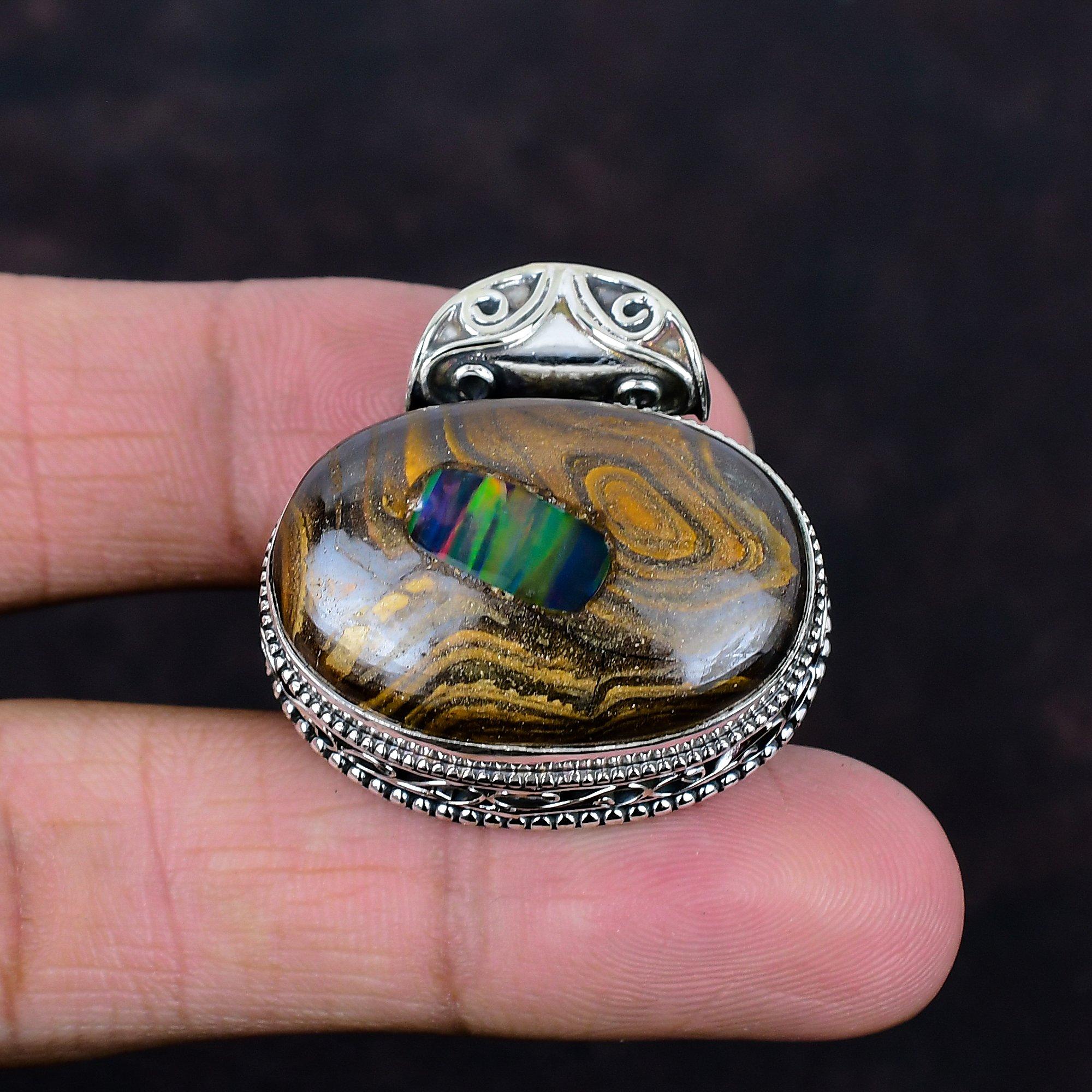 Эфиопский опал в кулоне из валунного опала, кулон с драгоценным камнем, кулон из стерлингового серебра 925 пробы, кулон ручной работы, подарки для жены, прекрасные винтажные украшения