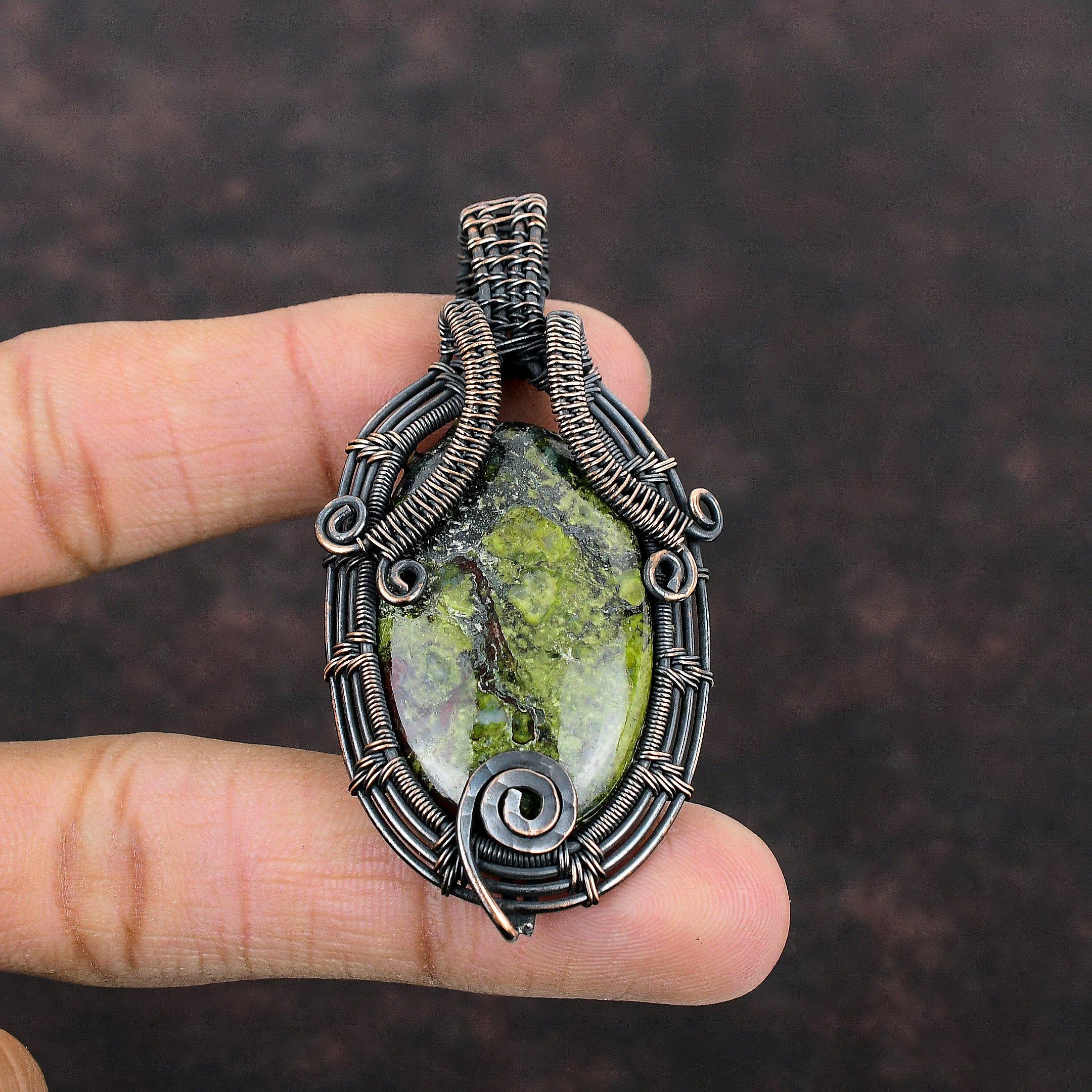 Dragon Bloodstone Pendant Copper Wire Wrapped Jewelry Handmade Gemstone Pendant Copper Wire Wrap Pendant Dragon Bloodstone Jewelry For Gift