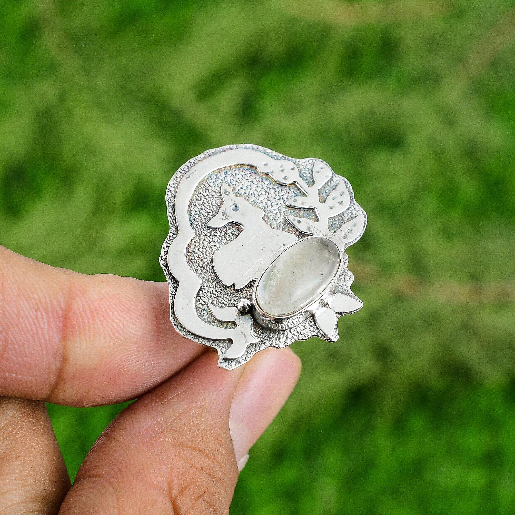 925 Silver Moonstone Stone Unique Promise Statement Sister Wedding Bezel Ring