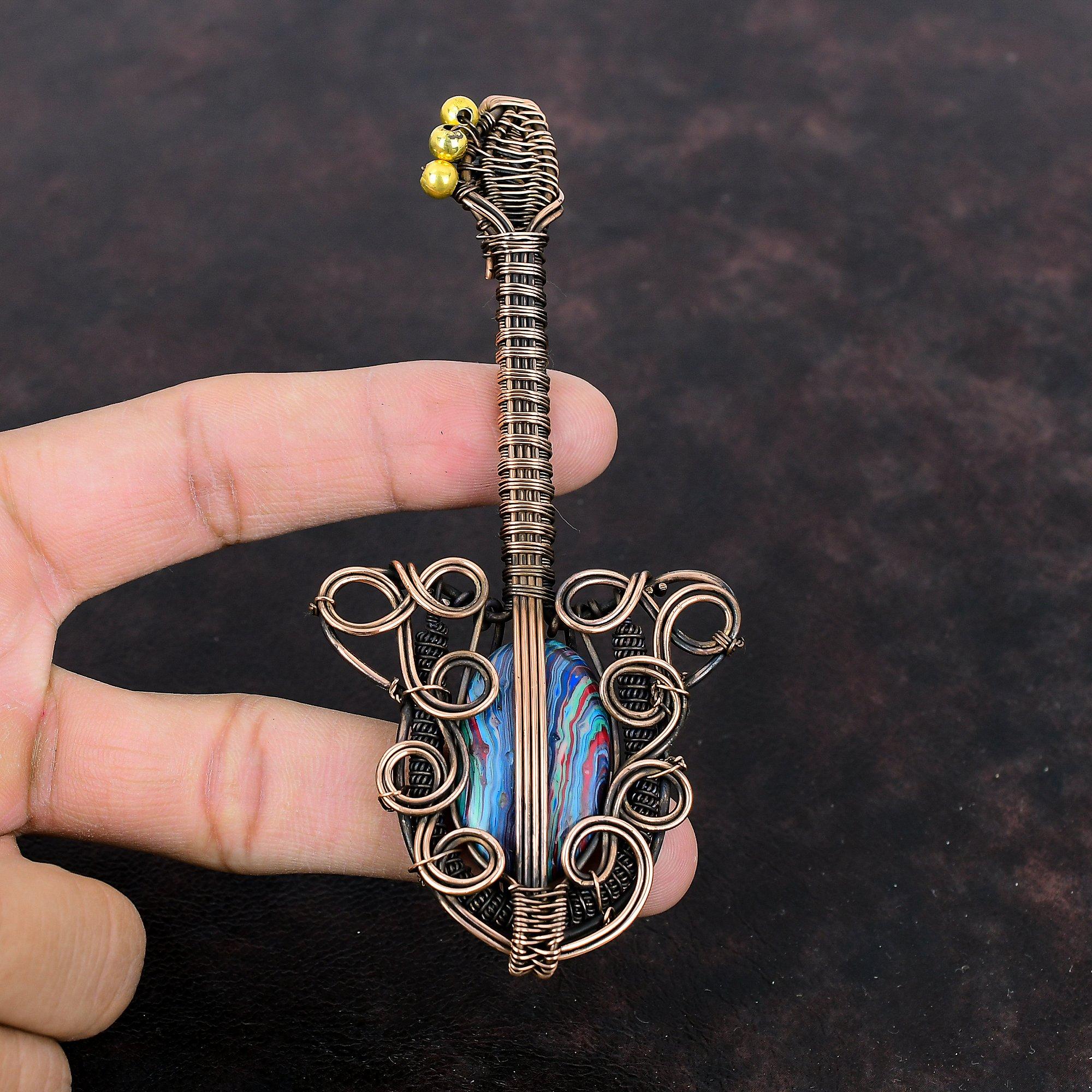 Радужный кулон из кальцинированного кремния, медная проволока, обернутая ювелирными изделиями, кулон с драгоценным камнем, проволока, кулон для гитары, медный кулон для подарка, ювелирные изделия ручной работы