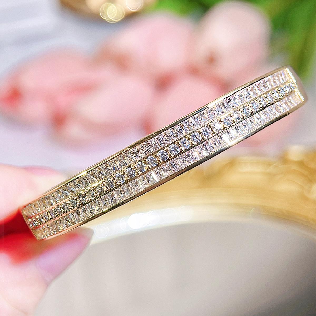 WWJ высококачественный простой невыцветающий золотой браслет женский простой кольцо легкий роскошный изысканный браслеты браслеты двухрядная пряжка из циркония CZ