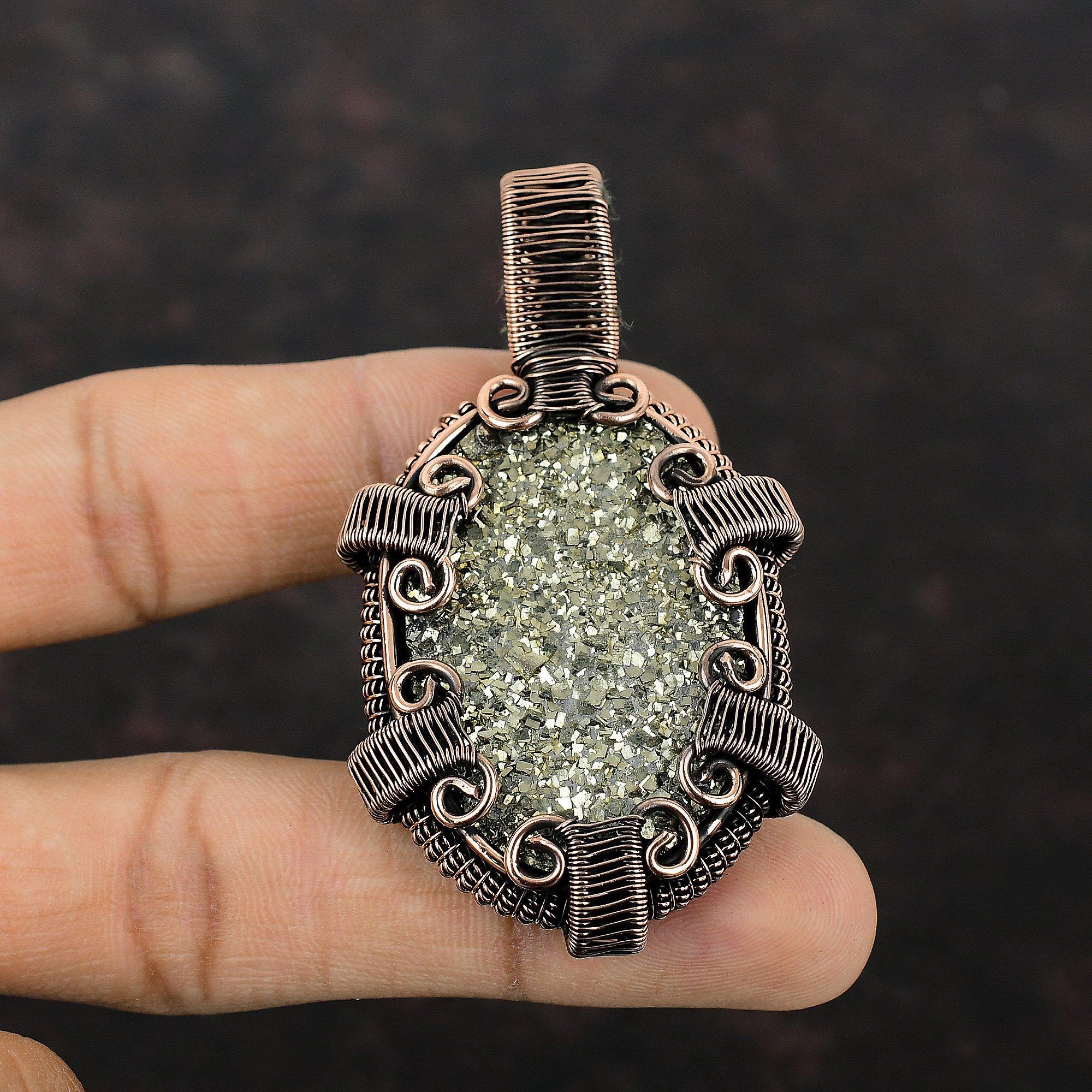 Подвеска Golden Druzy, подвеска из медной проволоки, уникальный дизайн, ювелирные изделия из меди, подвеска из драгоценных камней, ювелирные изделия из проволоки для подарка, подвески ручной работы