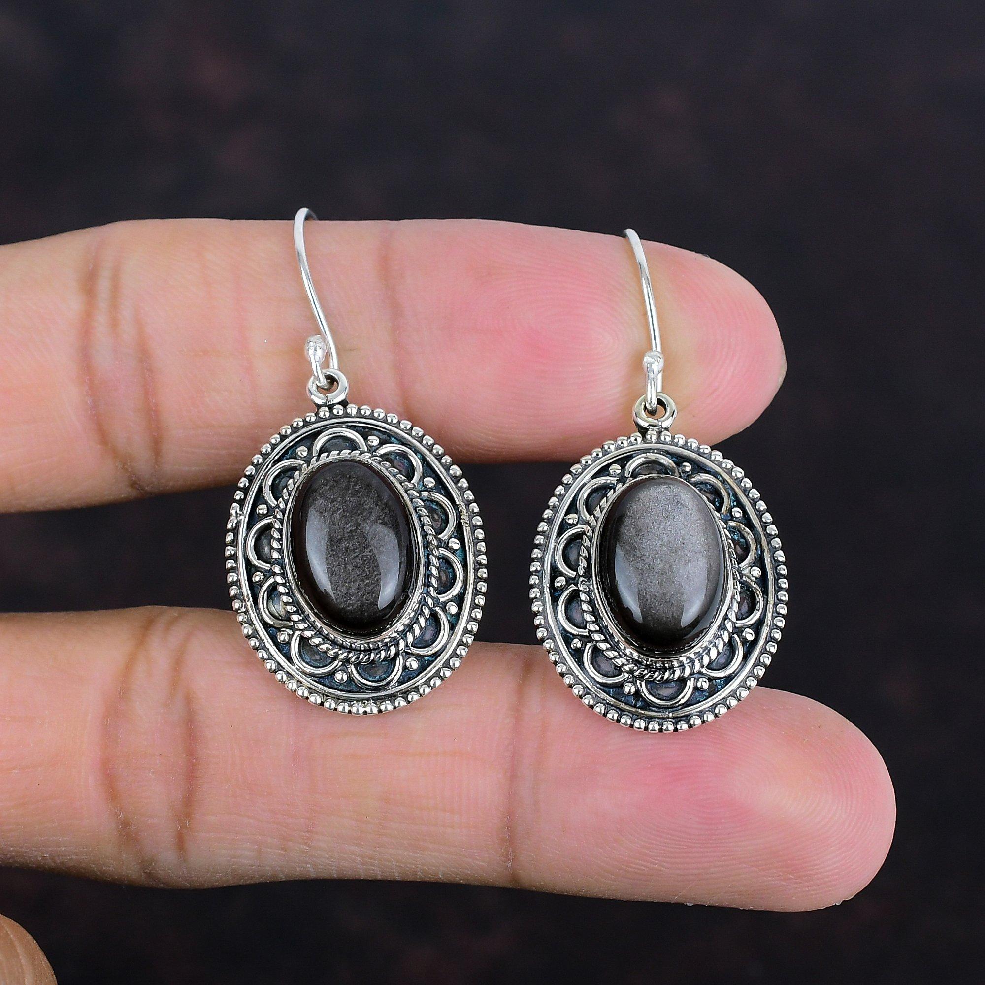 Серебряный блеск обсидиан драгоценный камень серьги стильные винтажные серьги ювелирные изделия ручной работы 925 стерлингового серебра серьги антикварные серьги подарки для жены