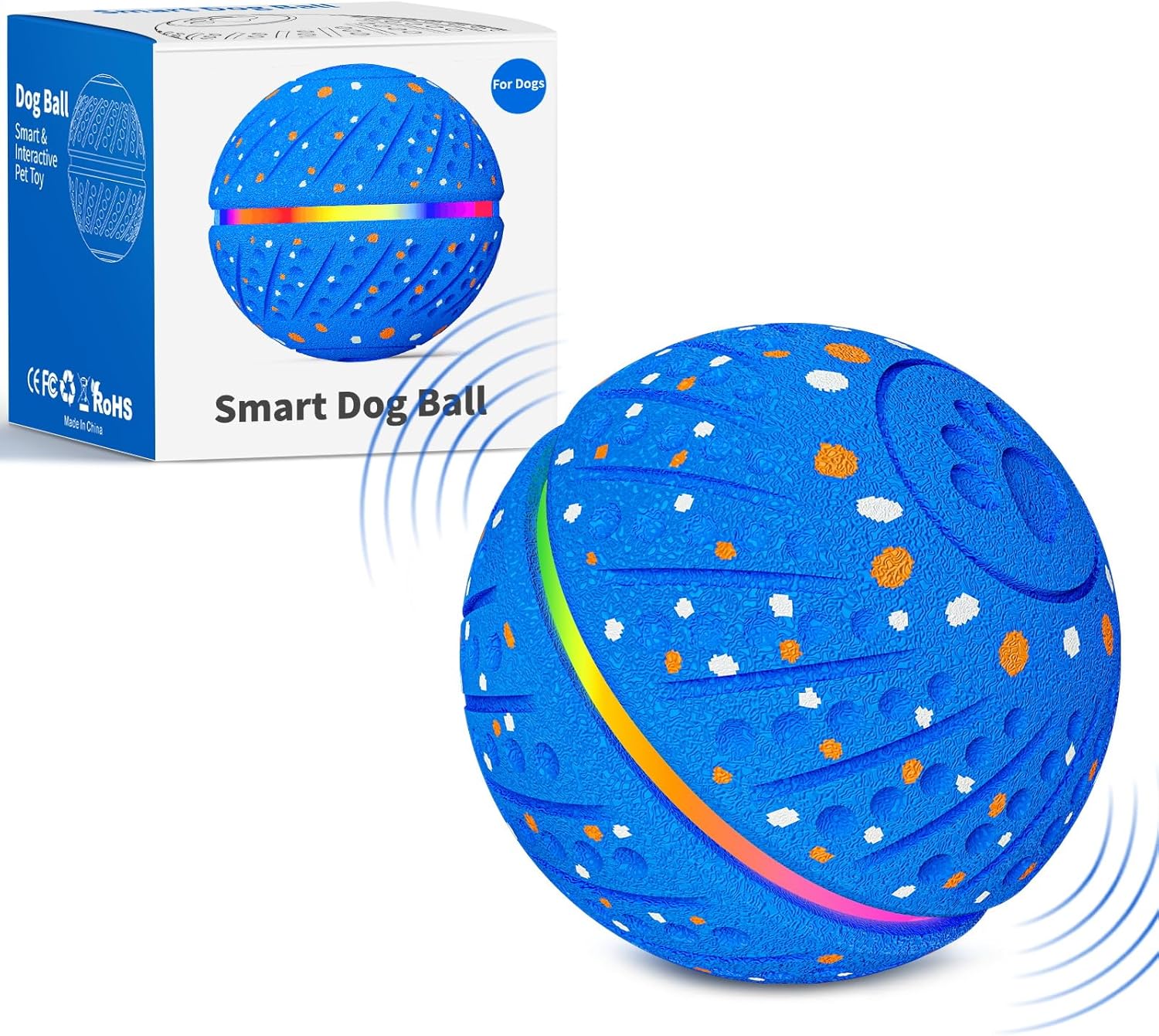 Interactive Dog Toy Ball Smart Moving Automatic Rolling Bouncing Pet Ball with RGB Lights E-TPU Durable 3 Play Modes for Small Medium Dogs