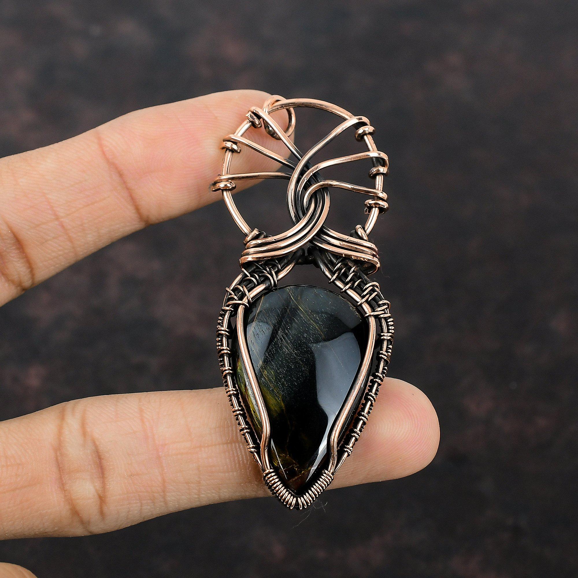 Кулон из Неллита, Кулон, обернутый медной проволокой, Кулон с натуральным драгоценным камнем, Кулон ручной работы, Украшения из Неллита, Подарок для нее, Украшения, обернутые медной проволокой