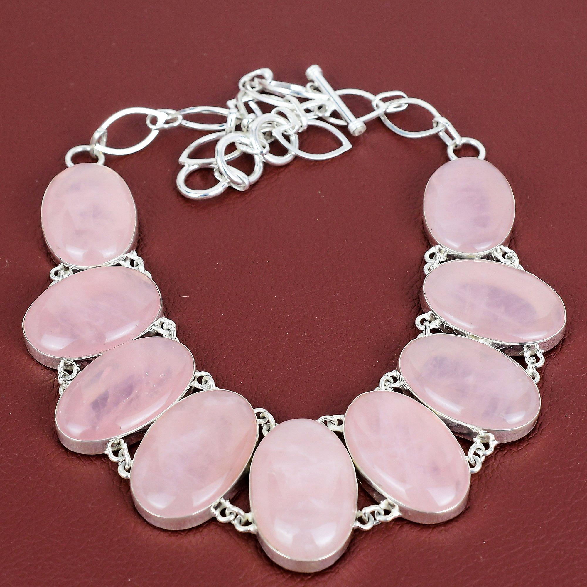 Rose quartz gemstone necklace 925 sterling silver necklace adjustable chain necklace handmade jewelry birthstone necklace anniversary gifts