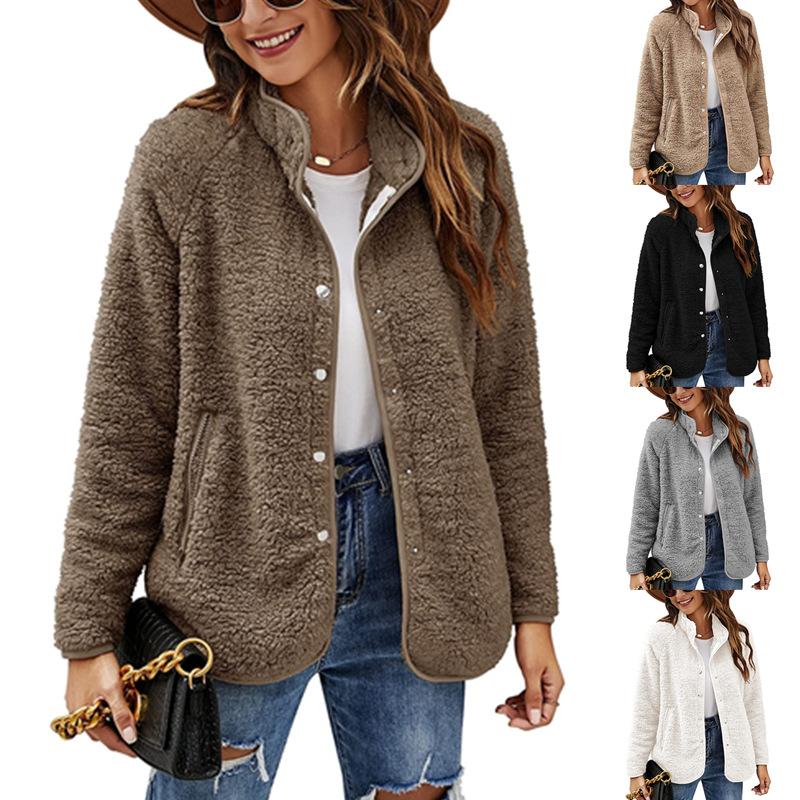 Autumn And Winter New Trendy Women's Warm Casual Jackets Loose Casual Solid Color Coats With Pockets Large Size Women's Tops