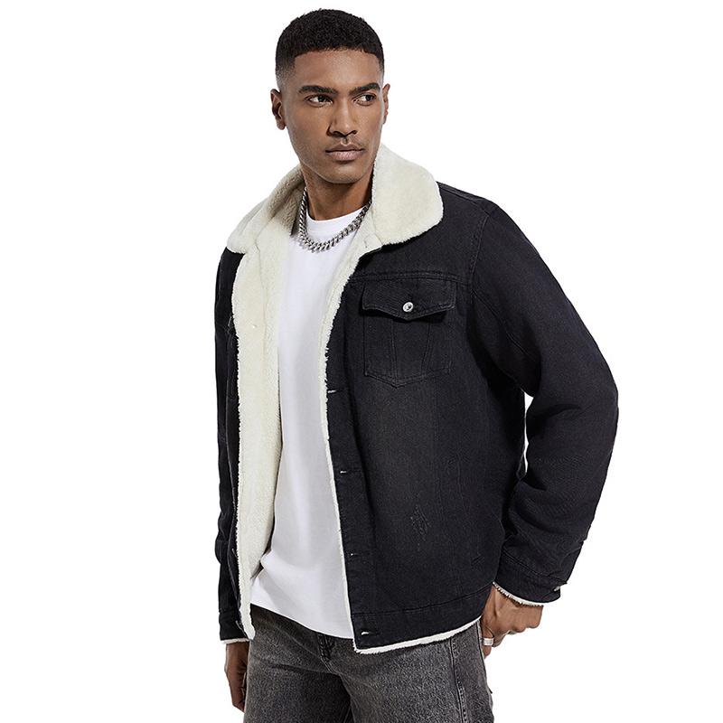 Мужская куртка Trucker из шерпы, джинсовая куртка с флисовой подкладкой, термокуртка с карманом для мужчин, повседневная военная куртка на пуговицах, теплая парка на осень-зиму
