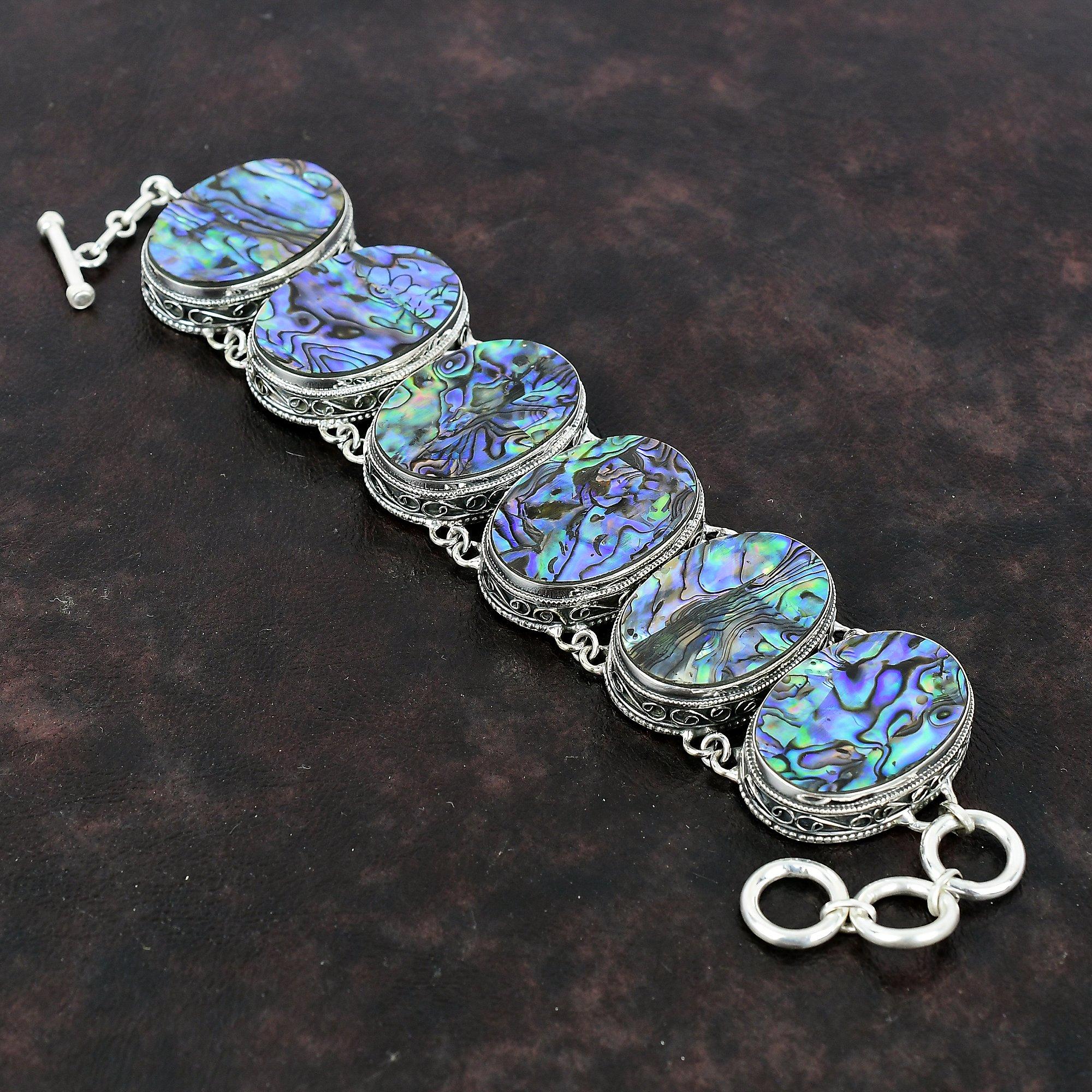 Браслет из ракушки морского ушка, ювелирные изделия из настоящего драгоценного камня, браслет из стерлингового серебра 925 пробы, винтажные ювелирные изделия ручной работы, регулируемый браслет-цепочка, подарок для нее