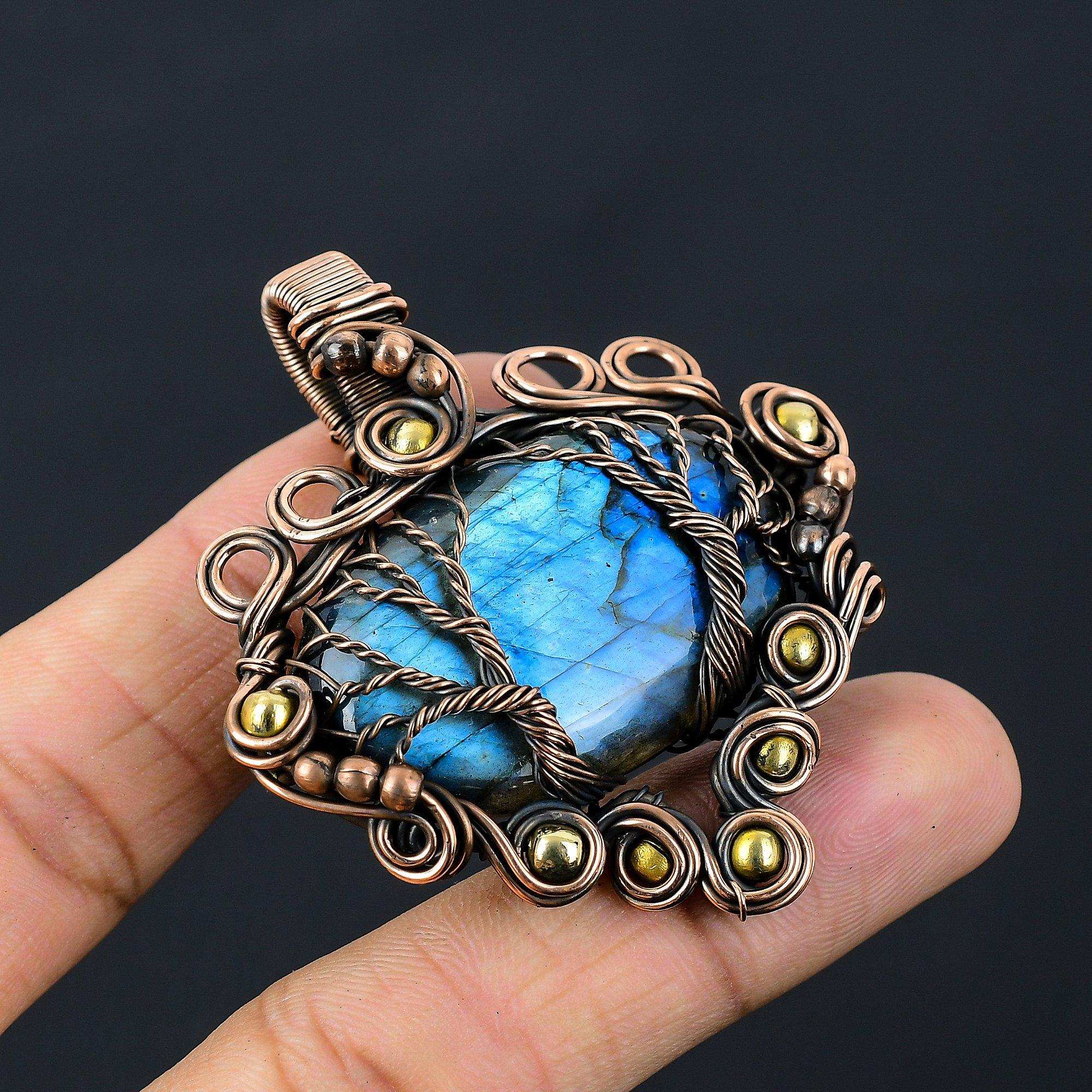 Древо жизни лабрадорит драгоценный камень чистая медная проволока обернутая подвеска ручной работы ювелирные изделия для нее