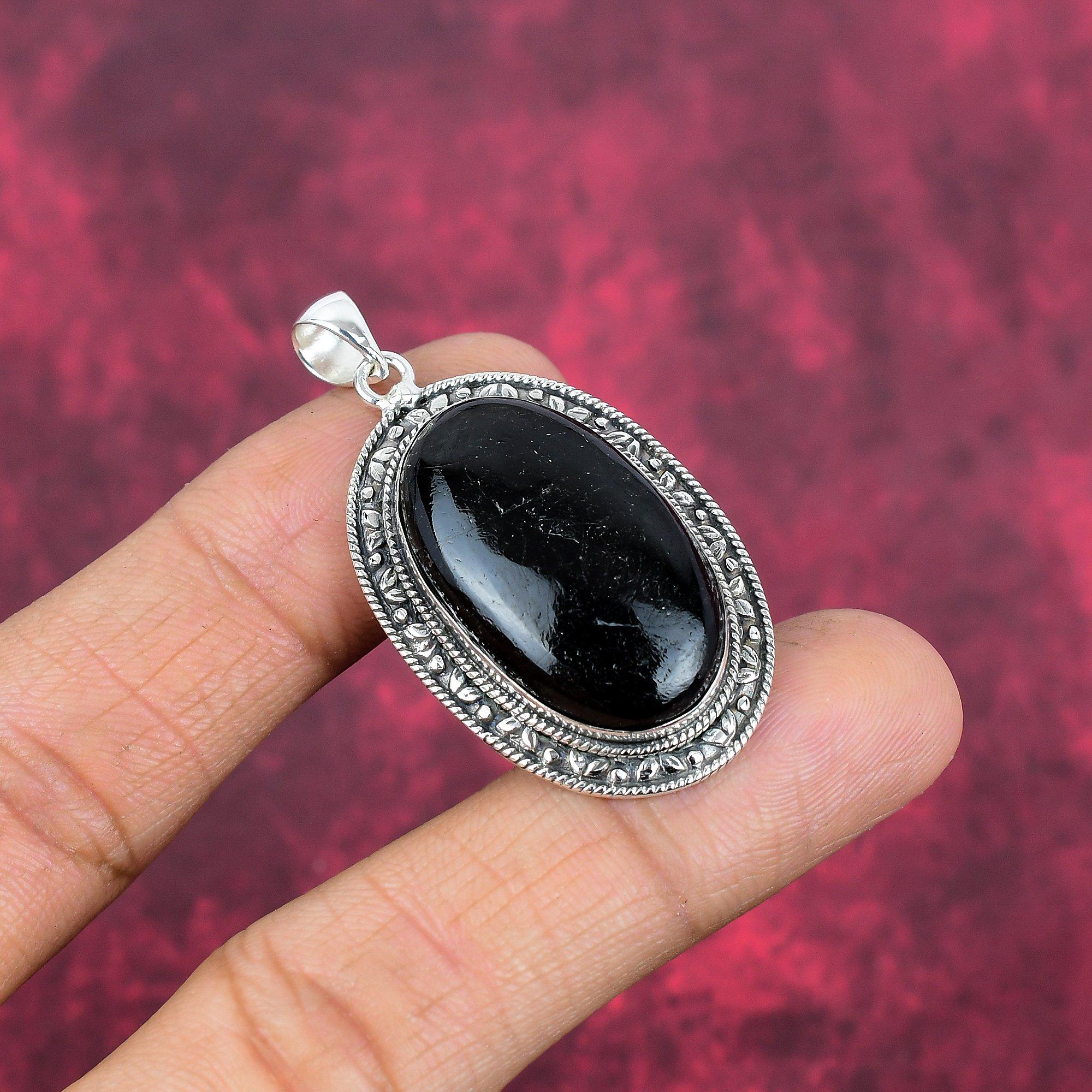 Подвеска с черным турмалином, драгоценный камень, кулон из цельного серебра 925 пробы, потрясающая подвеска ручной работы