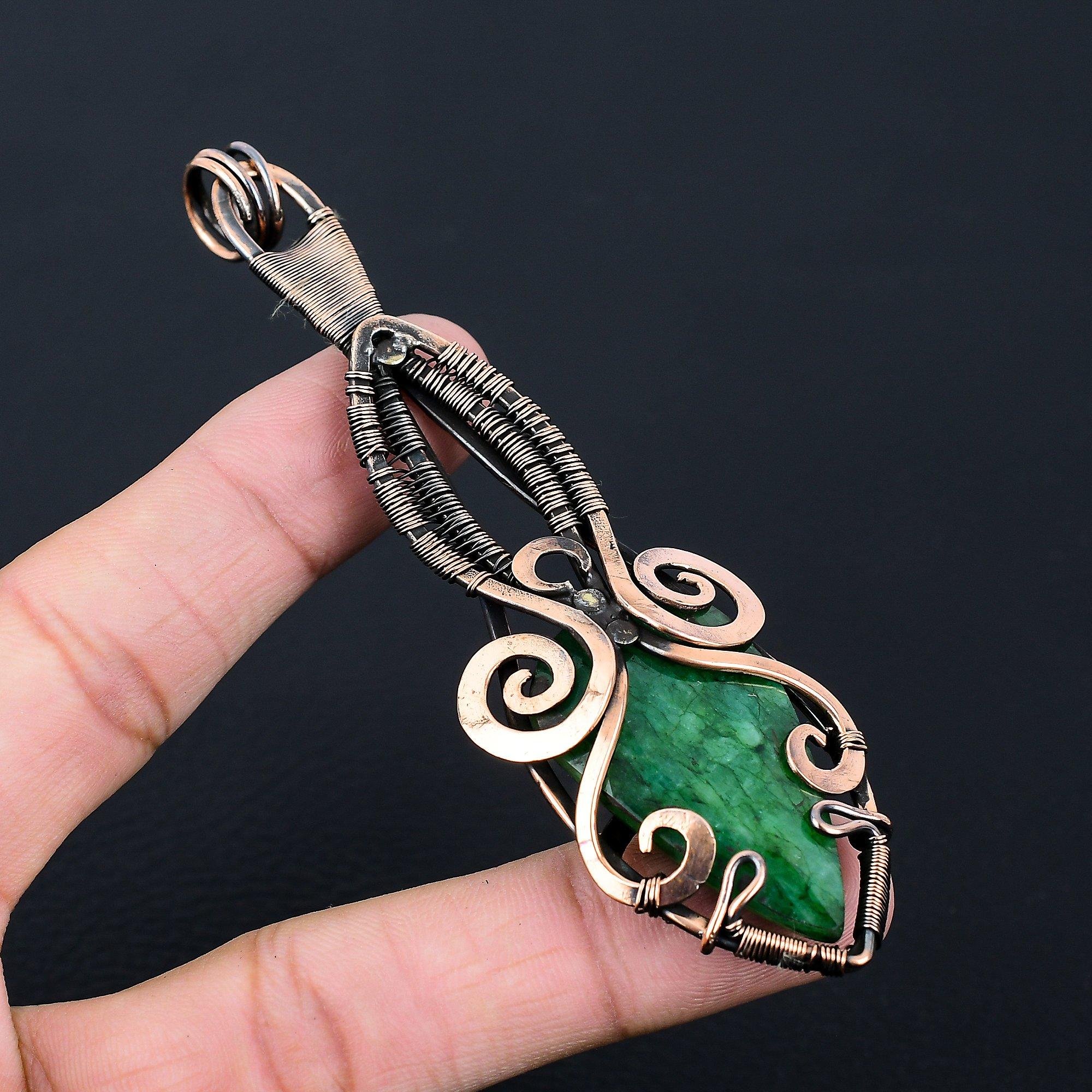 Созданный в лаборатории ювелирный изумруд и драгоценный камень, подвеска ручной работы из чистой медной проволоки