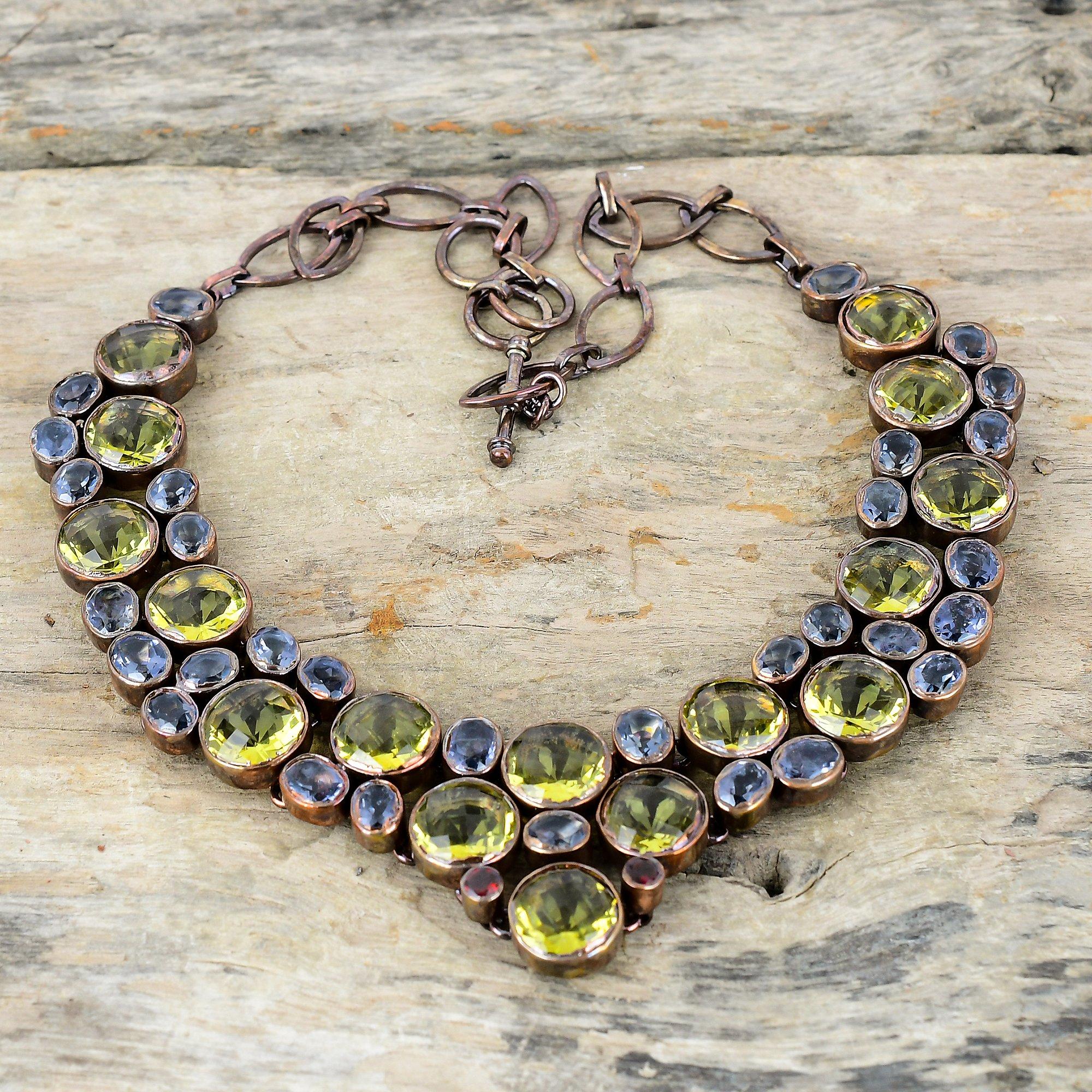 Ожерелье из граненого лимонного кварца Ожерелье из гальванопластичной меди Ожерелье с регулируемой цепочкой Ожерелье из натурального танзанитового кварца и мозамбикского граната