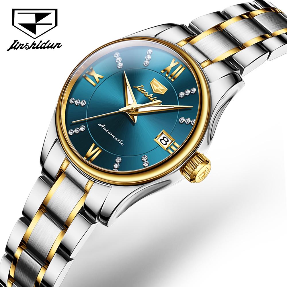 JINSHIDUN Новые женские часы для бизнеса и отдыха, элегантные, легкие, роскошные, повседневные, водонепроницаемые, с одним календарем, механические часы, элитные часы