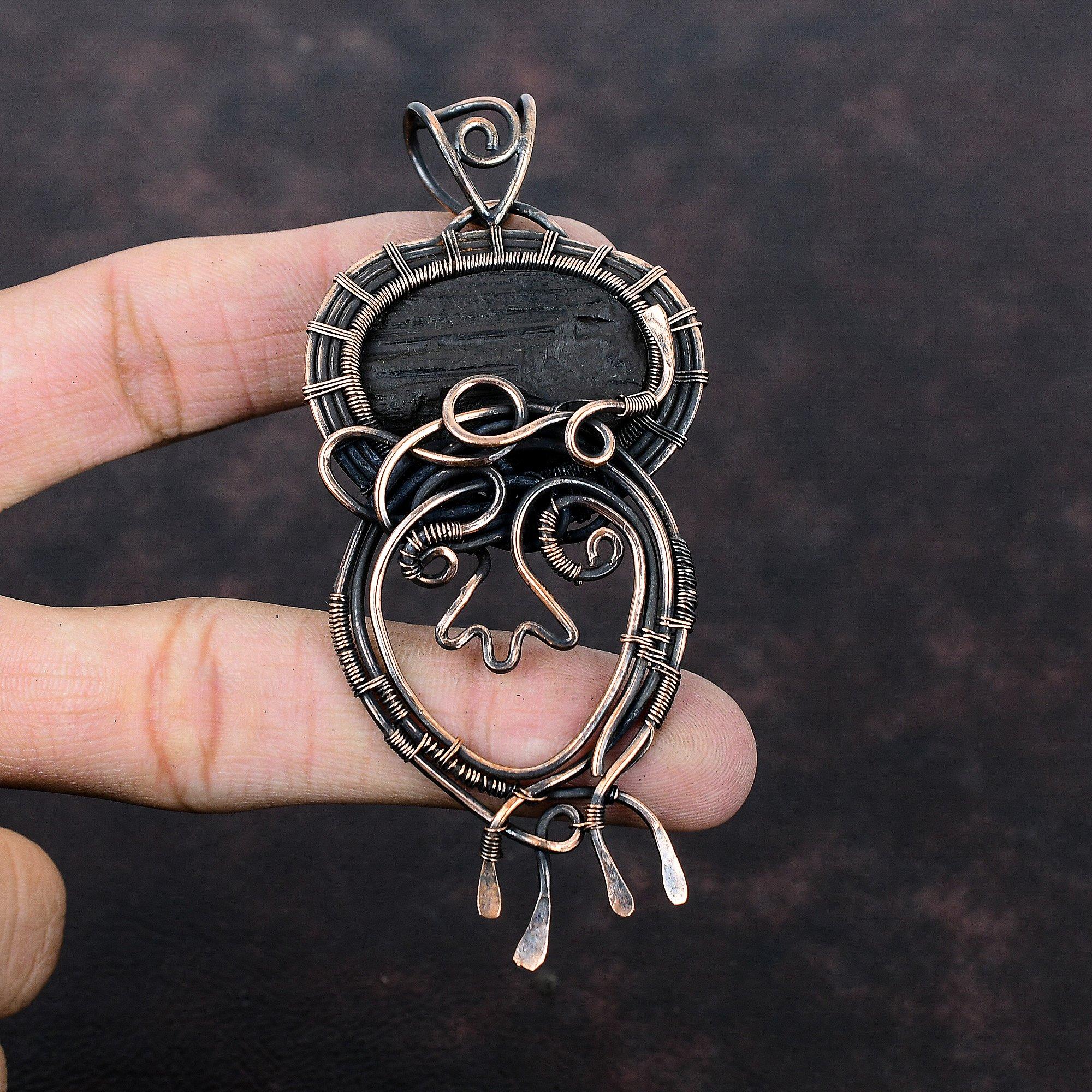 Black Tourmaline Rough Pendant Copper Wire Wrapped Pendant Gemstone Brand New Pendant Handmade Copper Wire Wrap Jewelry Women's Special Gift