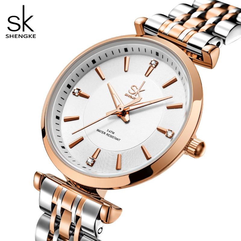 SHENGKE Sk Роскошные часы Модные женские часы Розовые золотые женские кварцевые наручные часы Женские элитные подарки Часы