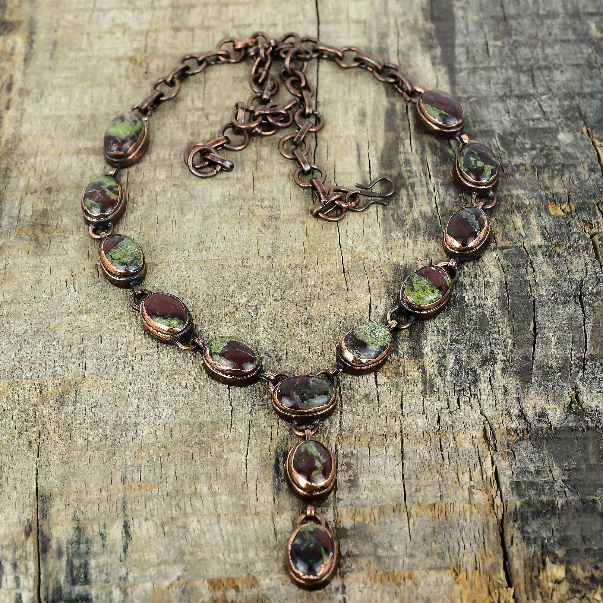 Ожерелье из драконовой яшмы, гальванопластированная медь, регулируемая цепочка, ожерелье из драгоценного камня, медные украшения, ручная работа, ожерелье с камнем рождения, подарки для мамы