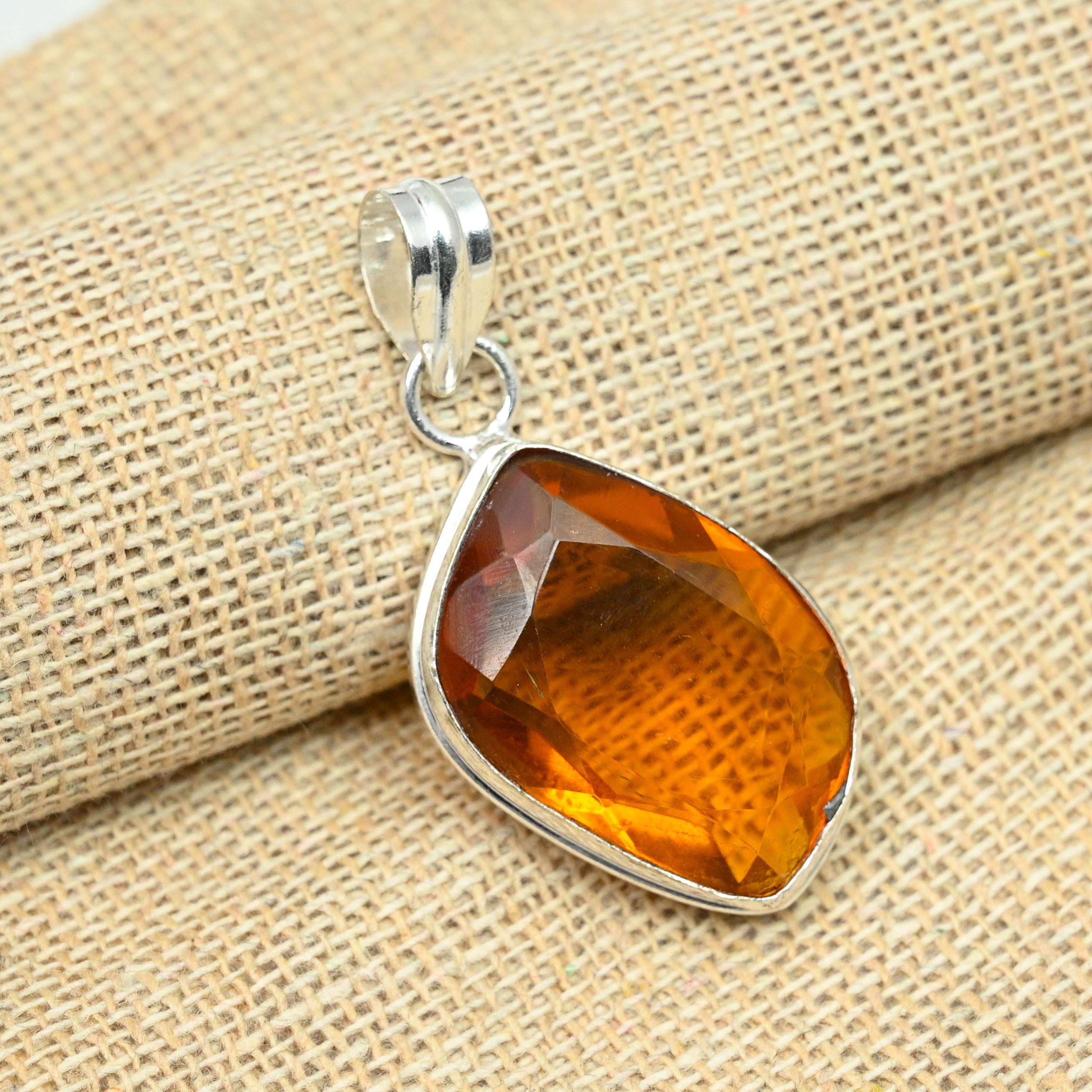 Honey Topaz Gemstone Solid 925 Sterling Silver Pretty Jewelry Handmade Pendant