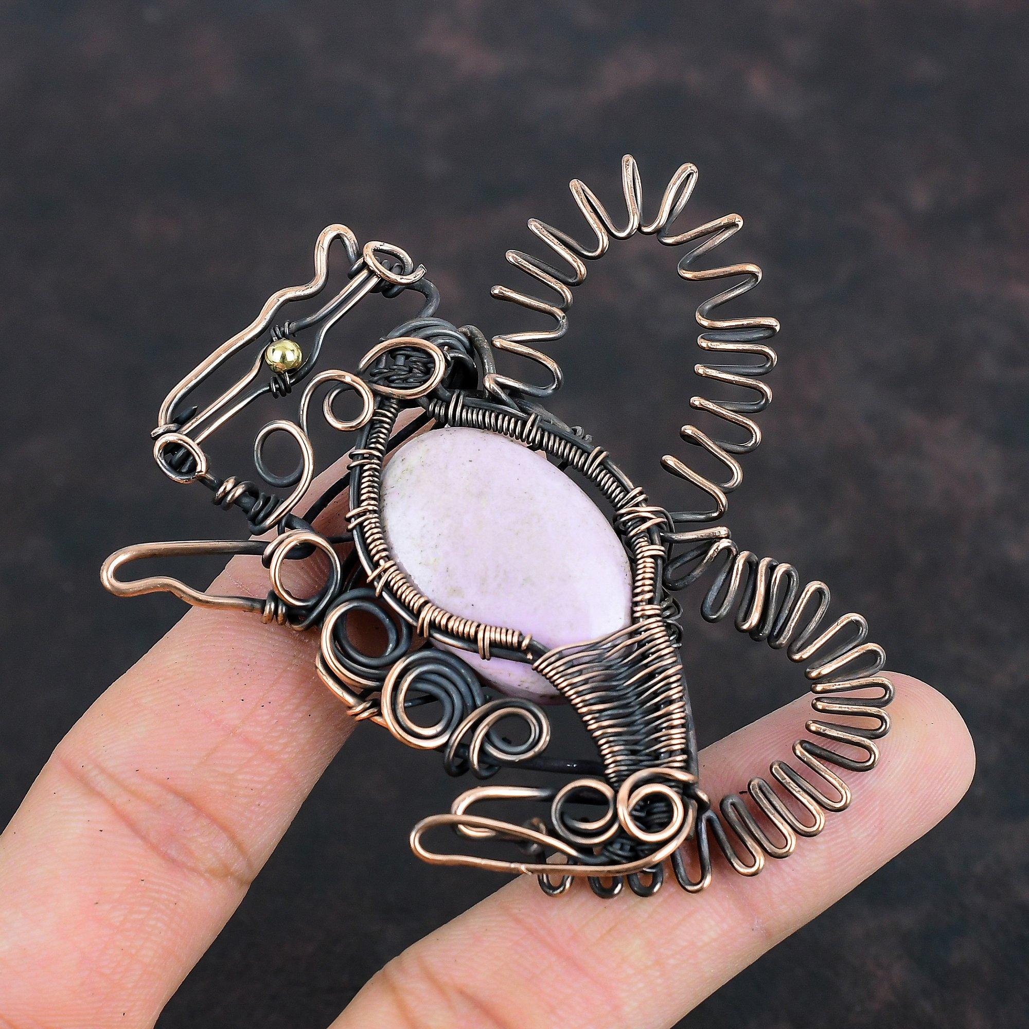 Подвеска из фосфосиритового драгоценного камня, медная проволока, кулон, подвеска в виде кролика, медные украшения, кулон ручной работы, подарки для него, ювелирные изделия из проволочной обмотки