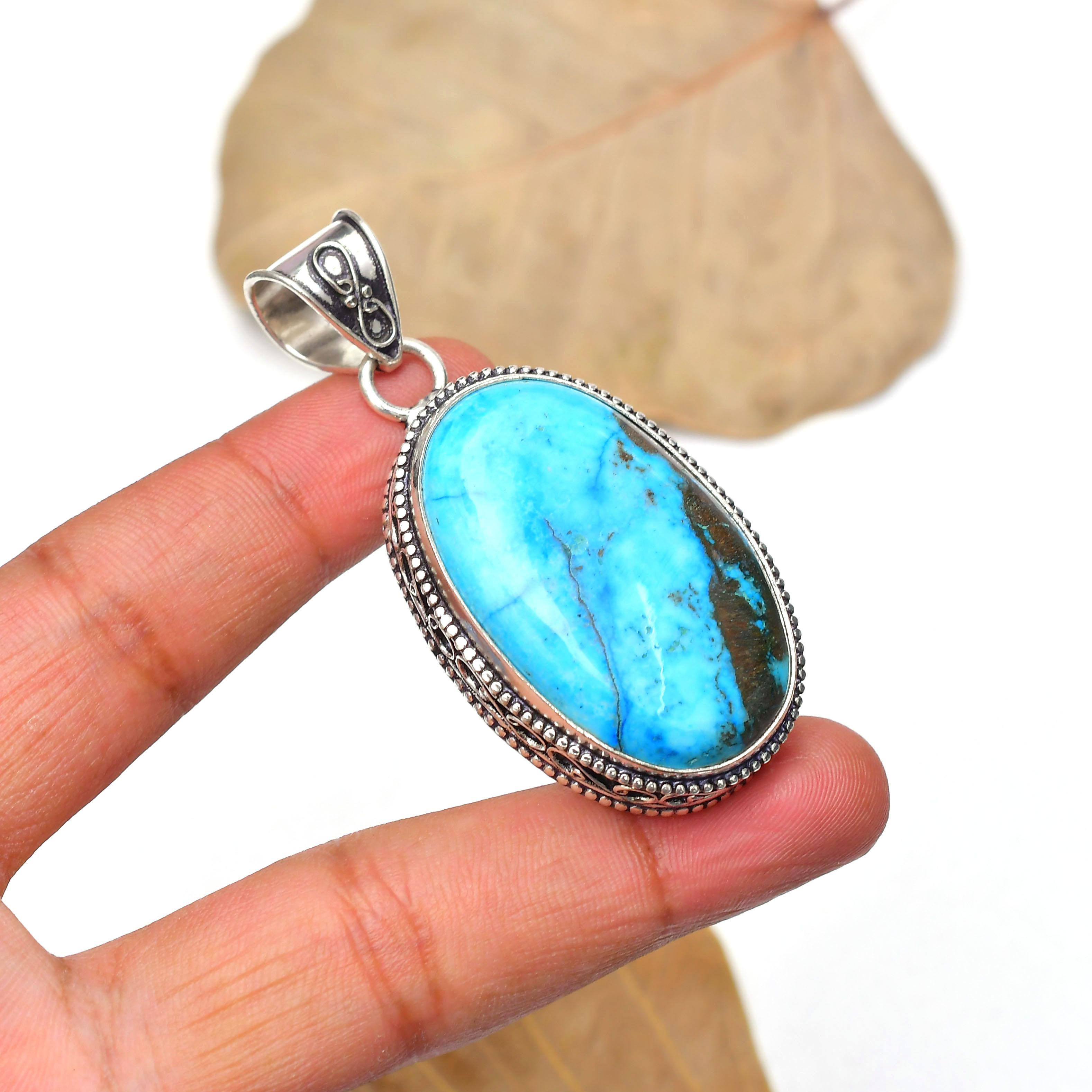 Turquoise Gemstone Pendant: 925 Sterling Silver Handmade Pendant Necklace Jewelry