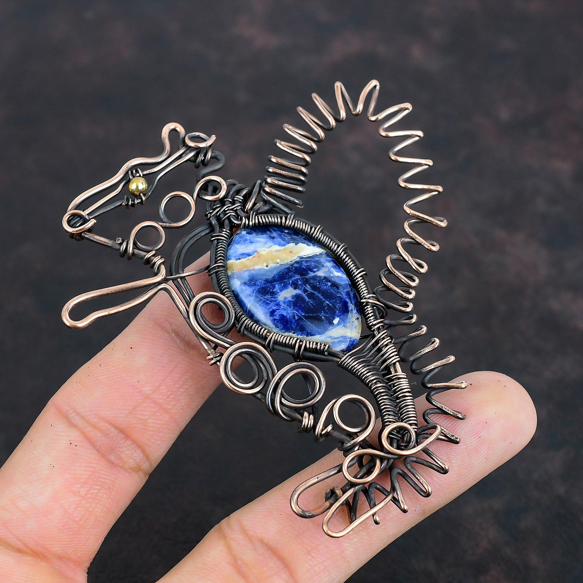 Sodalite Pendant Copper Wire Wrapped Pendant Gemstone Copper Jewelry Rabbit Pendant Handmade Pendant Wire Wrapped Jewelry Anniversary Gifts